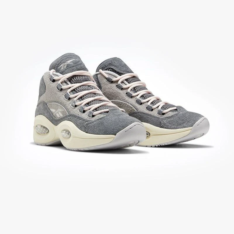 NMReebok Men's Question Mid Suede Shoes - Grey / Steel / Chalk White