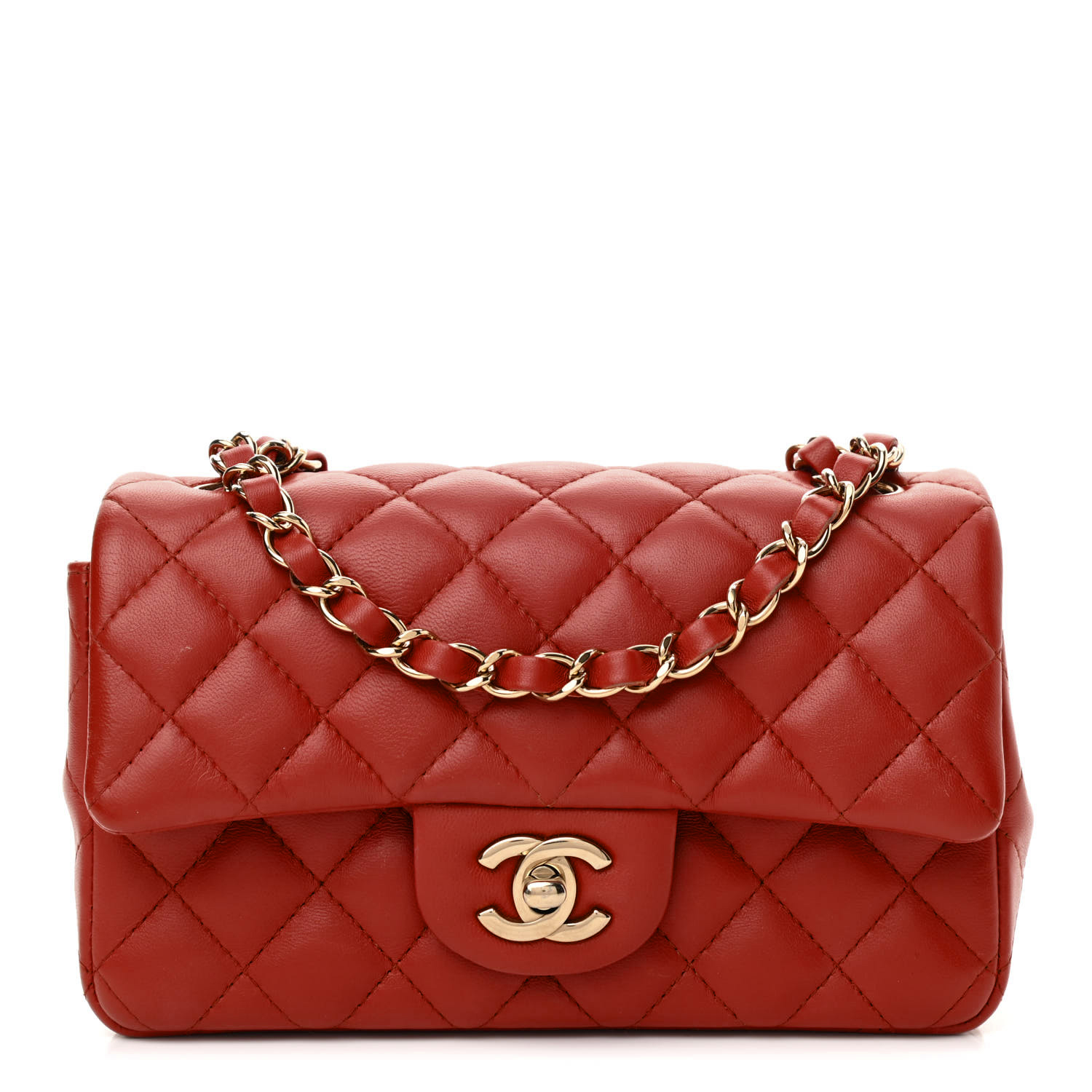 NMLambskin Quilted Mini Rectangular Flap - Red