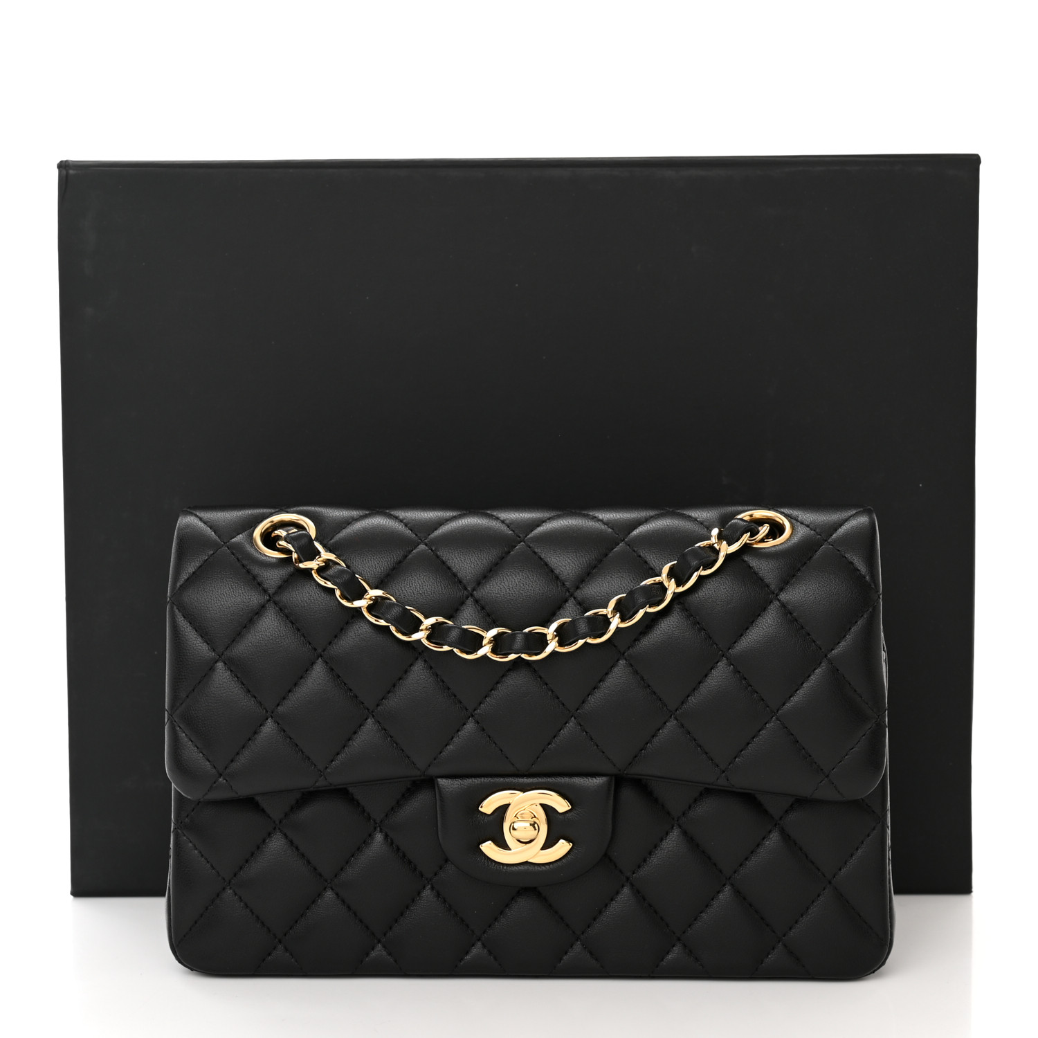 NMLambskin Quilted Small Double Flap Black