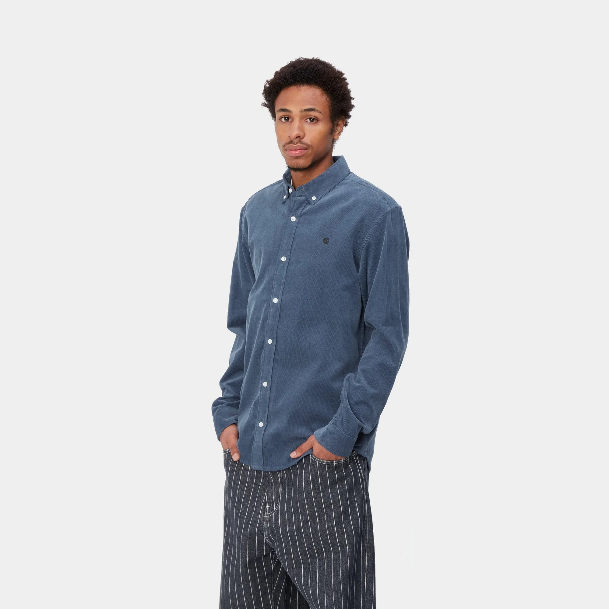 NMMadison Fine Cord Shirt | Hudson Blue / Black