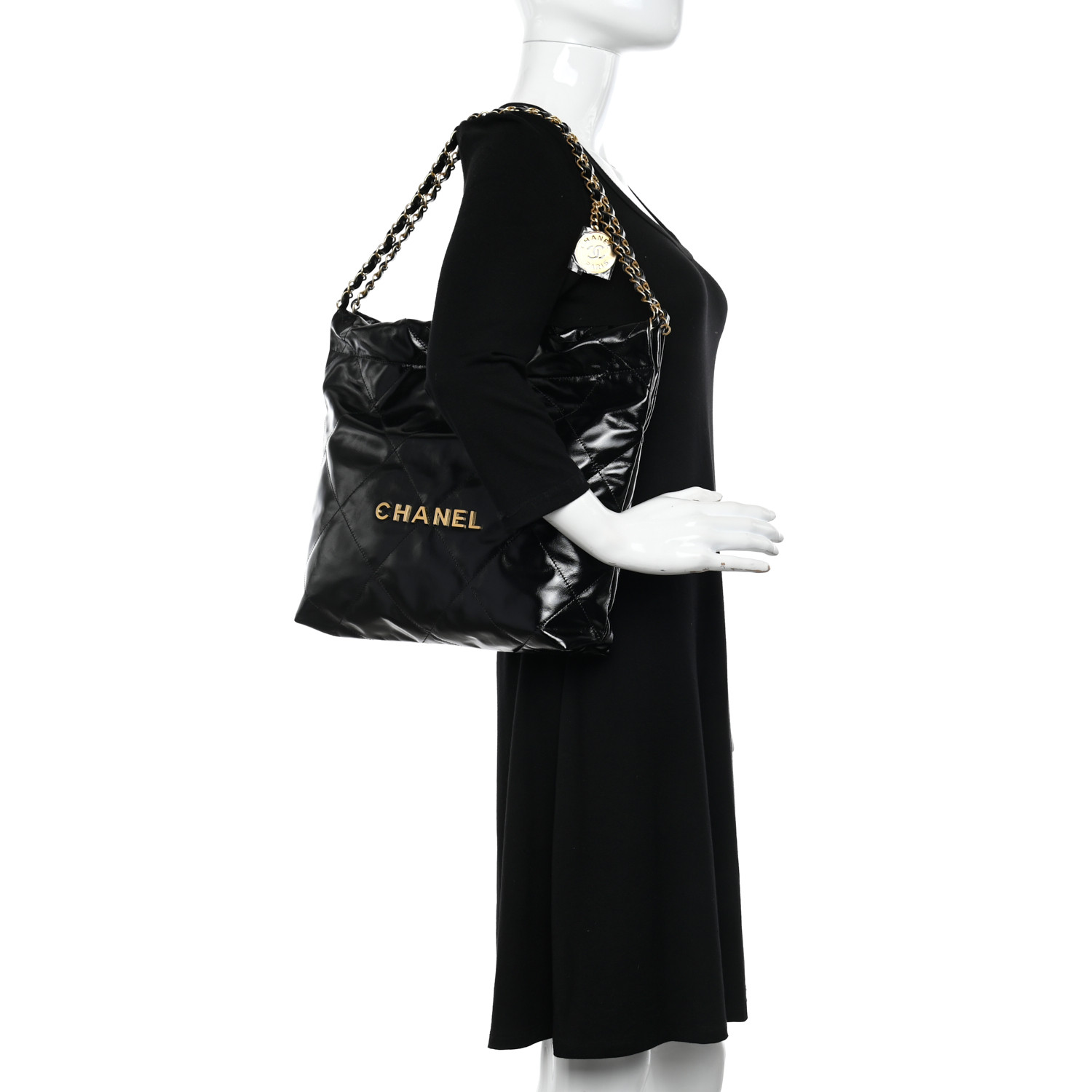 NMGlazed Calfskin Quilted Small Chanel 22 Black