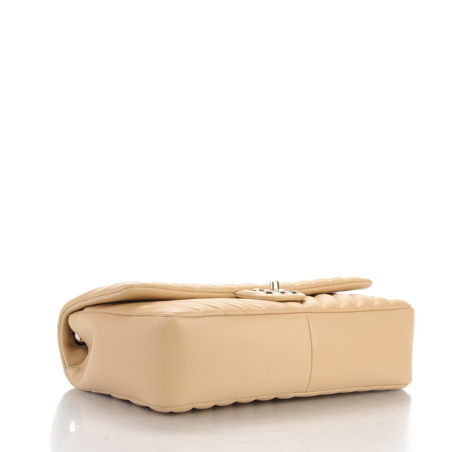 NMLambskin Medium Surpique Chevron Single Flap Light Beige