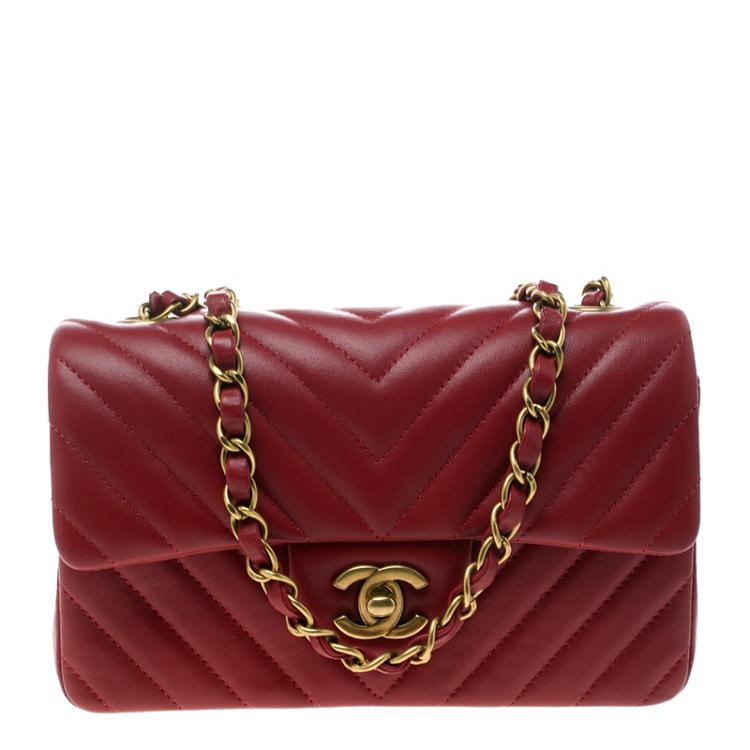 NMDark Red Chevron Leather New Mini Classic Flap Bag