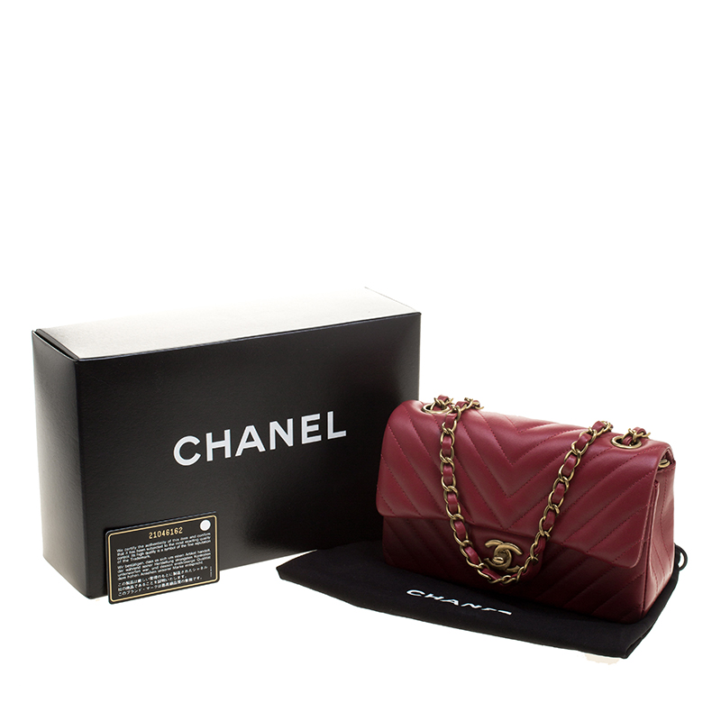 NMDark Red Chevron Leather New Mini Classic Flap Bag