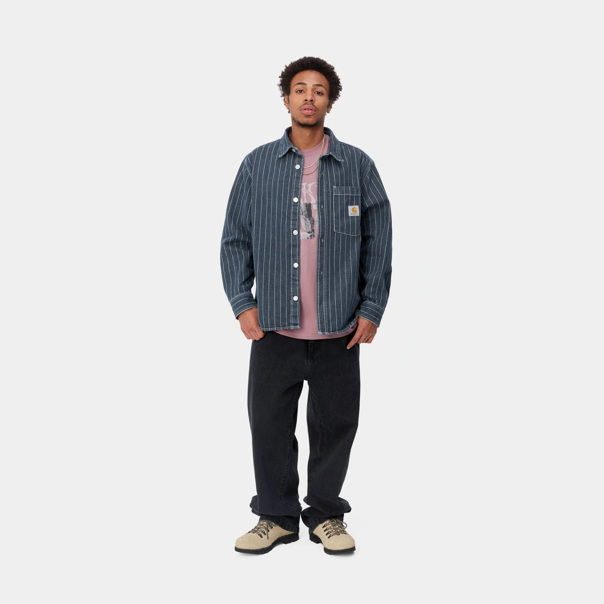 NMOrlean Stripe Shirt Jacket | Blue / White (stone washed)