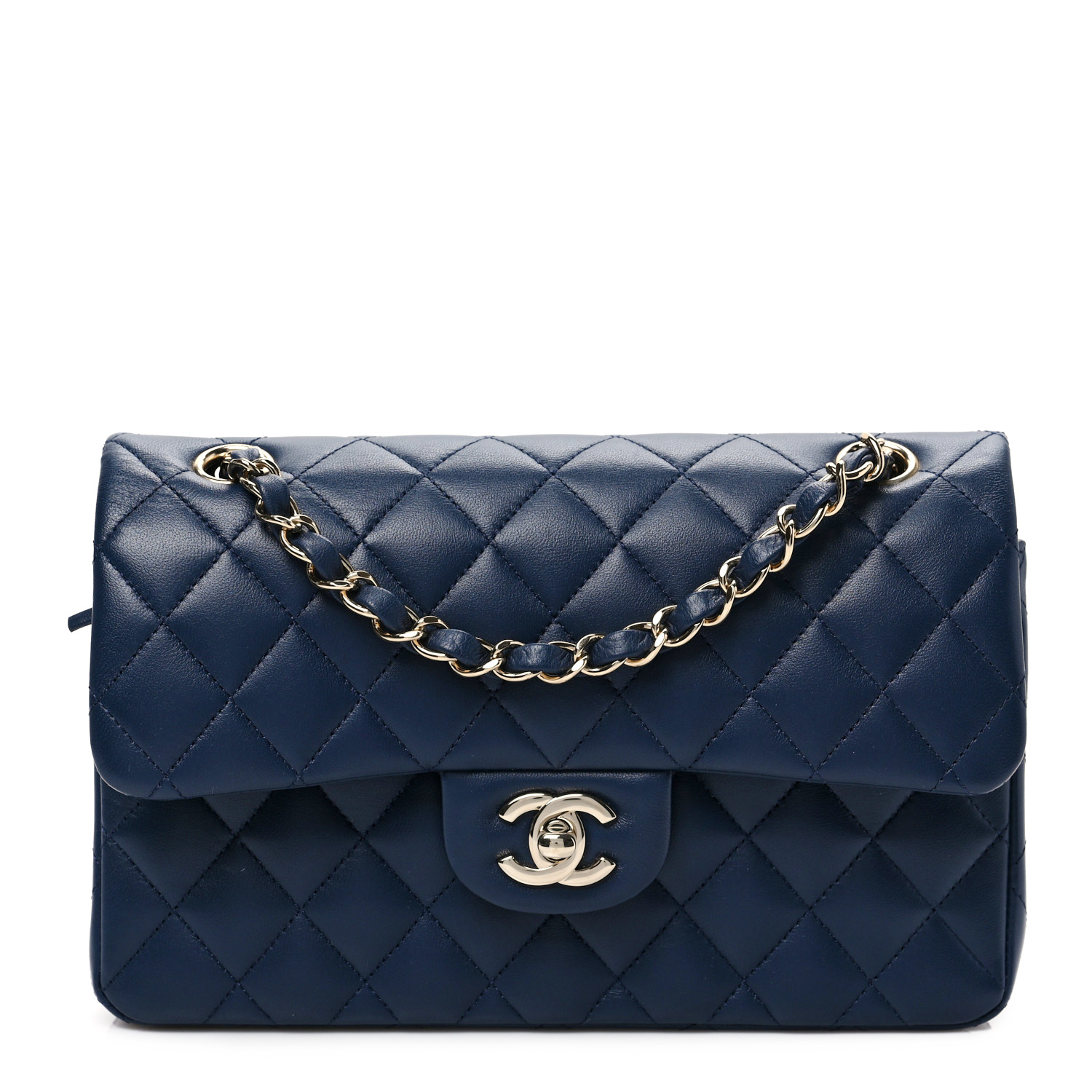 NMLambskin Quilted Small Double Flap Dark Blue