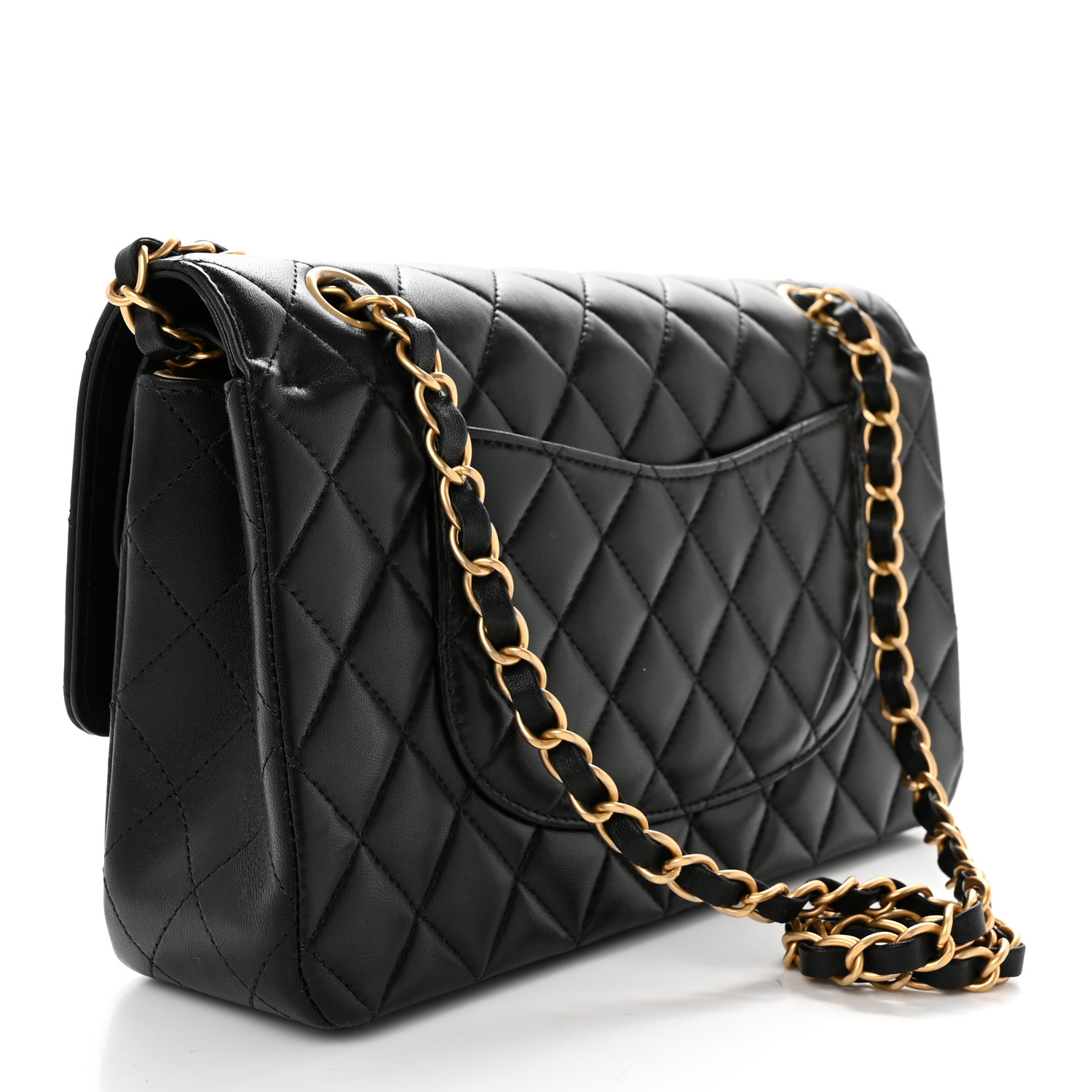 NMLambskin Quilted Medium Rue Cambon Charms Double Flap Black