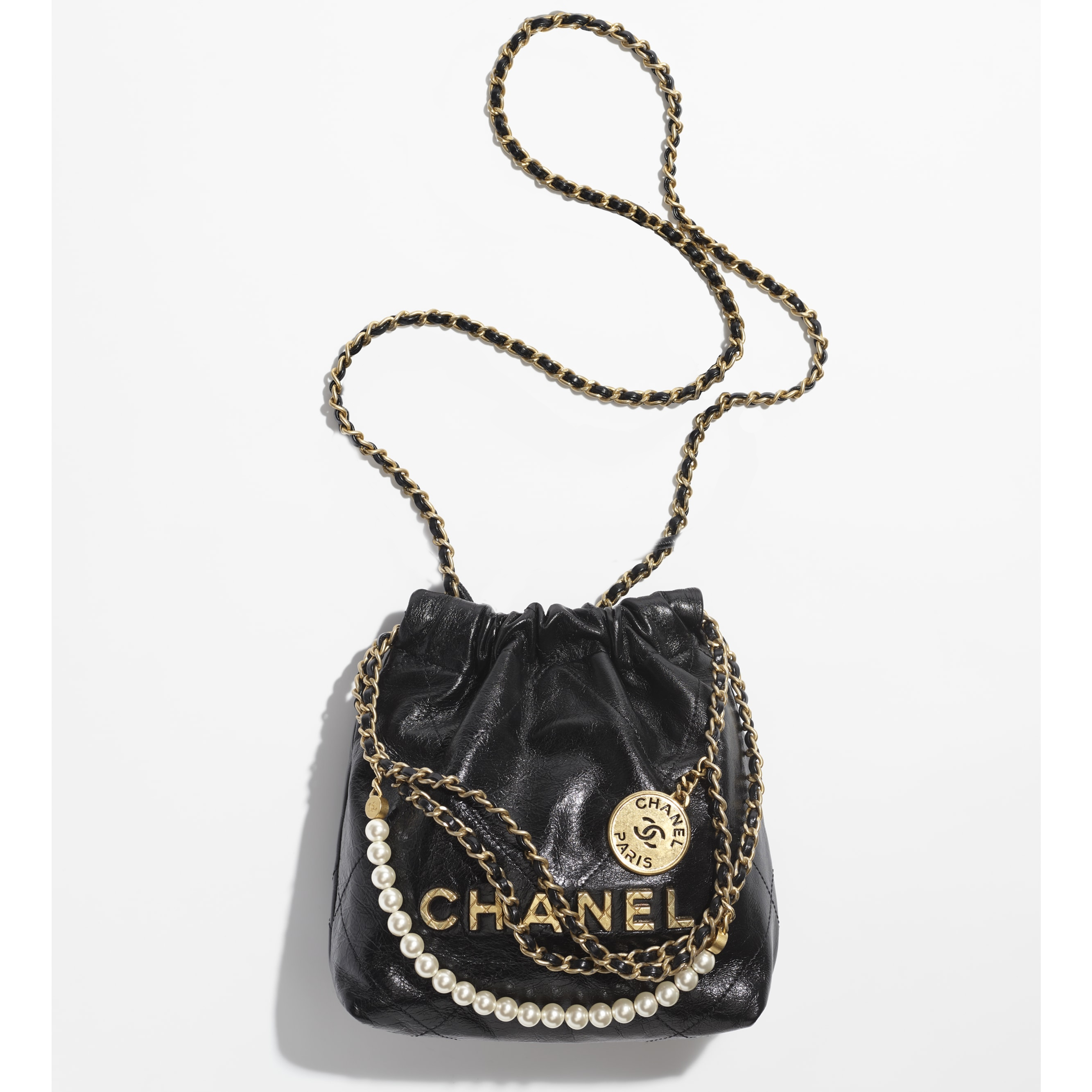 NMShiny Crumpled Calfskin & Gold-Tone Metal Black