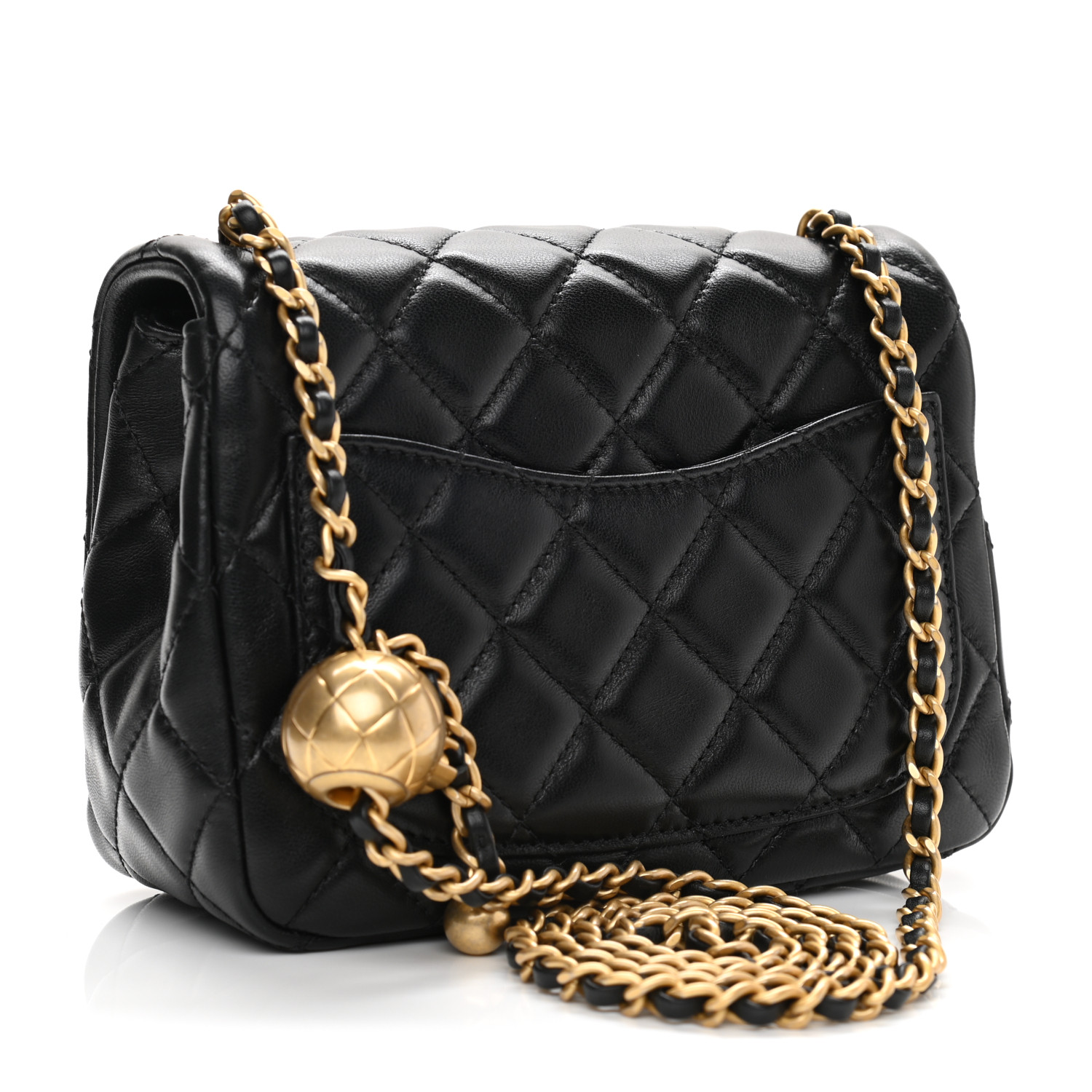 NMLambskin Quilted CC Pearl Crush Mini Flap Black