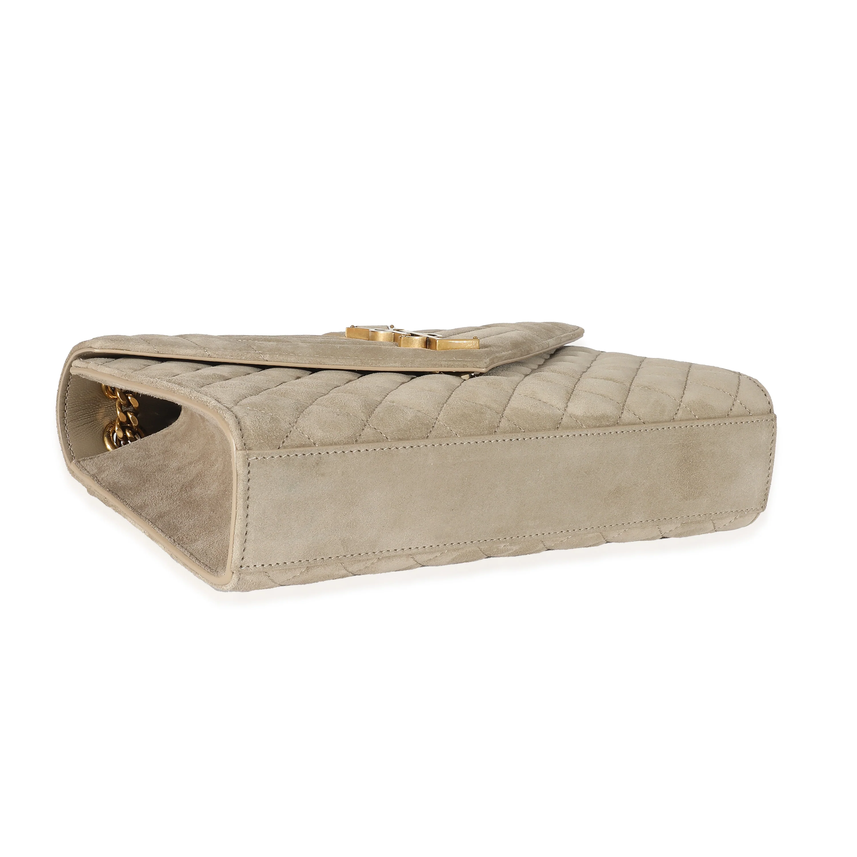 NMSaint Laurent Beige Suede Mixed Matelasse Triquilt Medium Monogram Envelope Satc