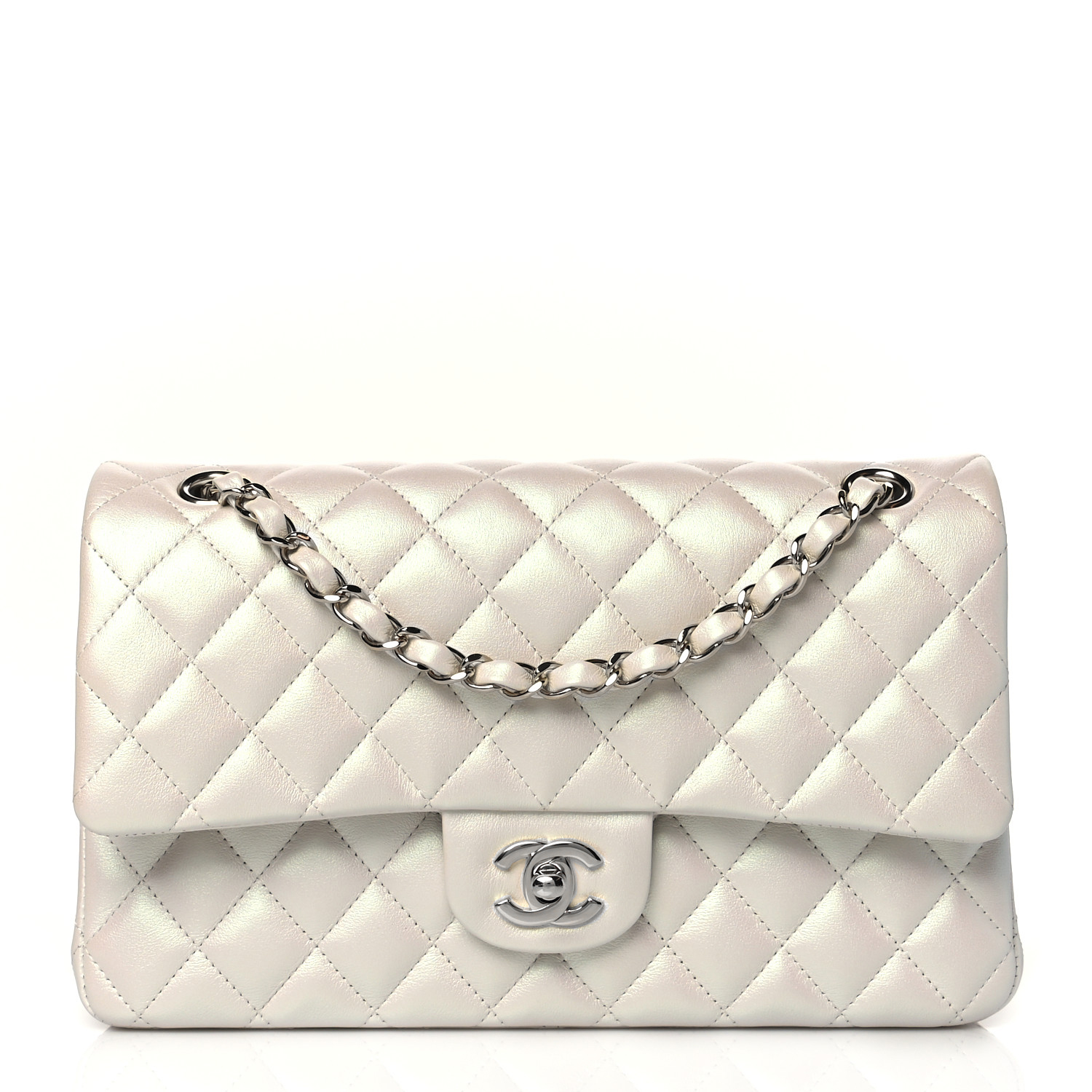 NMLambskin Quilted Medium Double Flap White