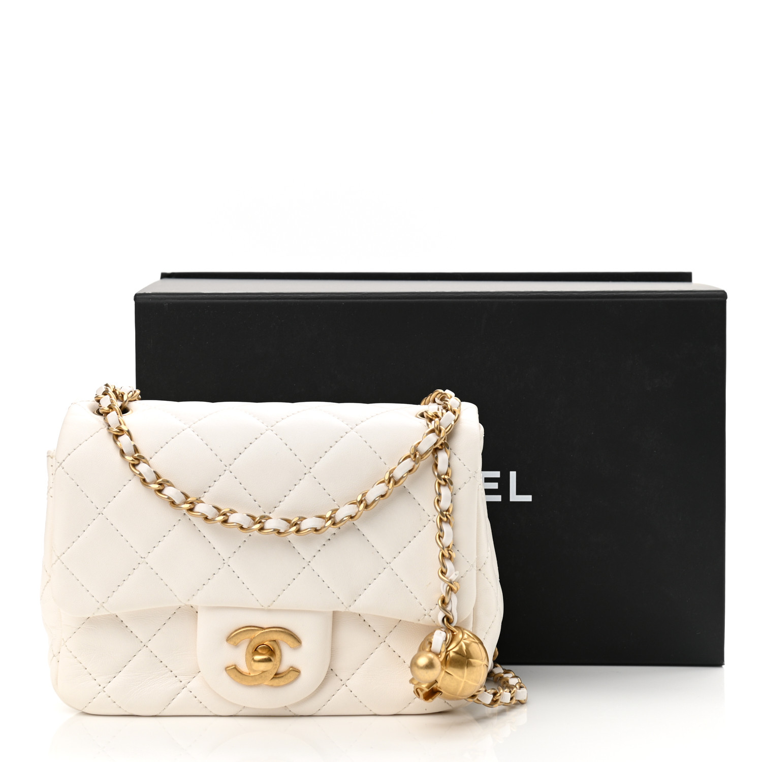 NMLambskin Quilted CC Pearl Crush Mini Flap White