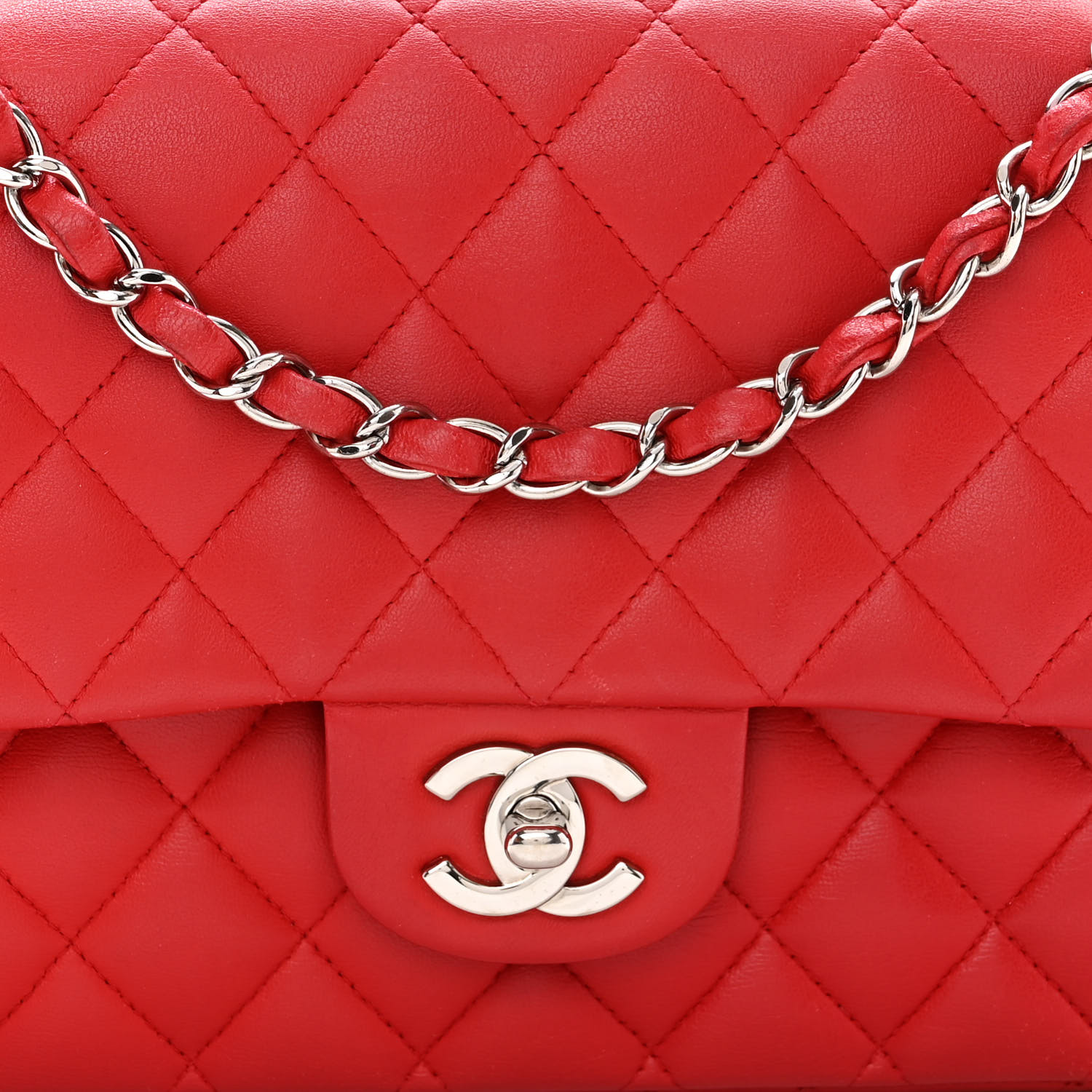 NMLambskin Quilted Medium Double Flap Red