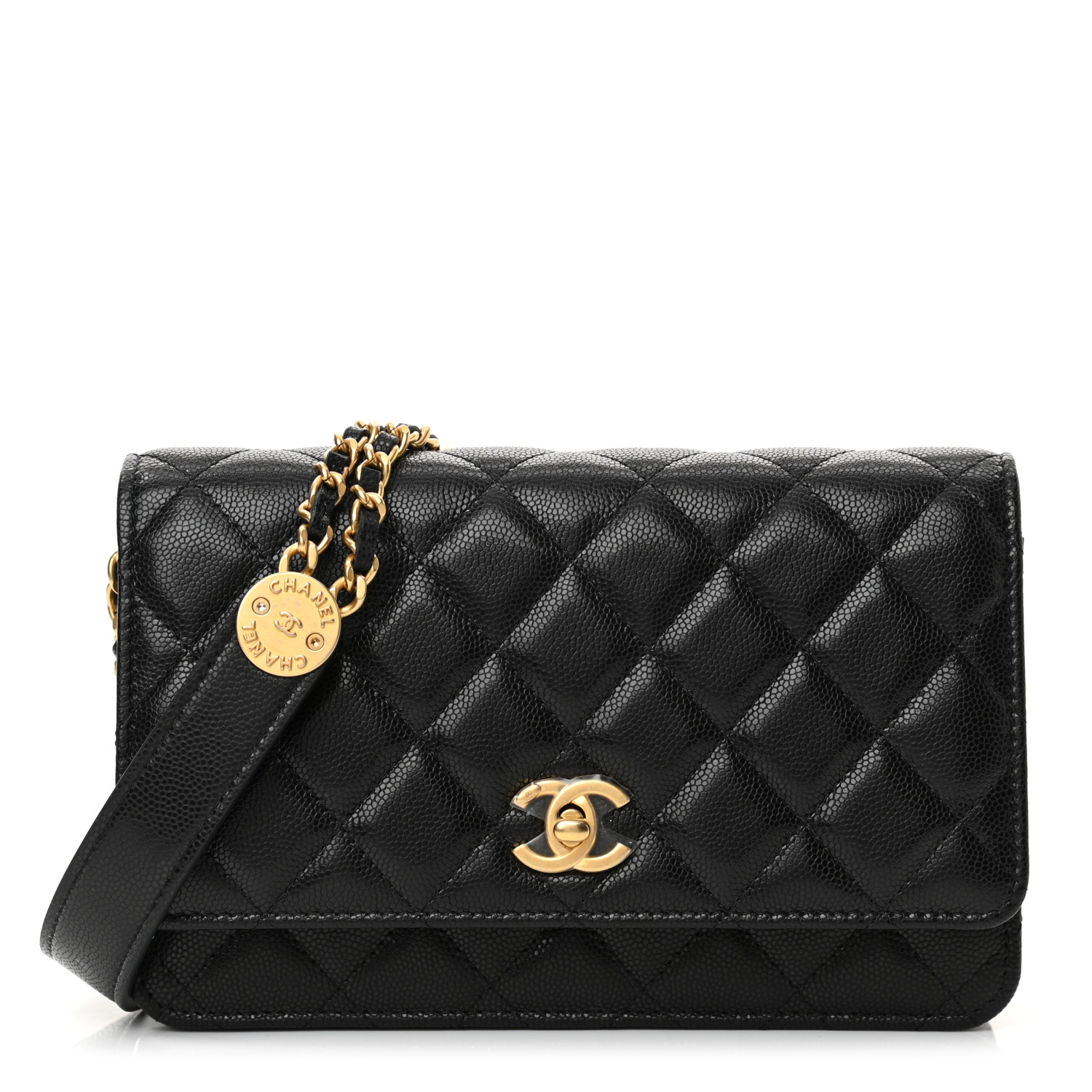 NMCaviar Quilted Twist Your Buttons Wallet On Chain WOC Black