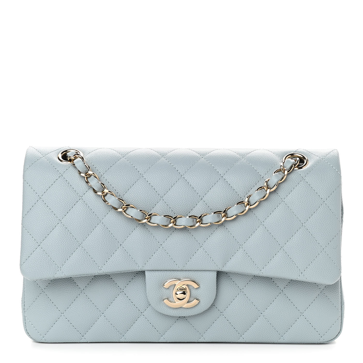 NMCaviar Quilted Medium Double Flap Light Blue