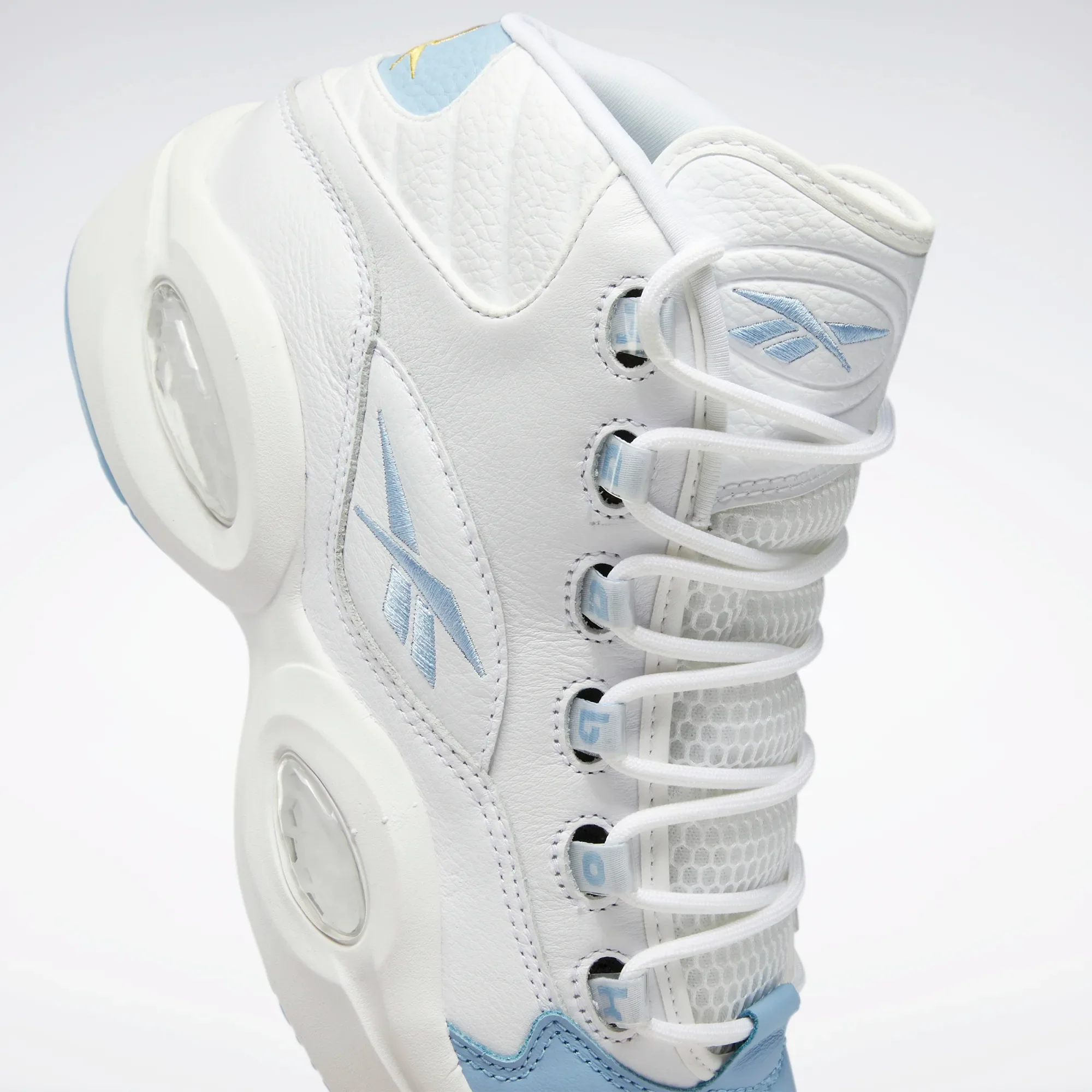 NMReebok Men's Question Mid Basketball Shoes - Ftwr White / Fluid Blue / Toxic Yellow
