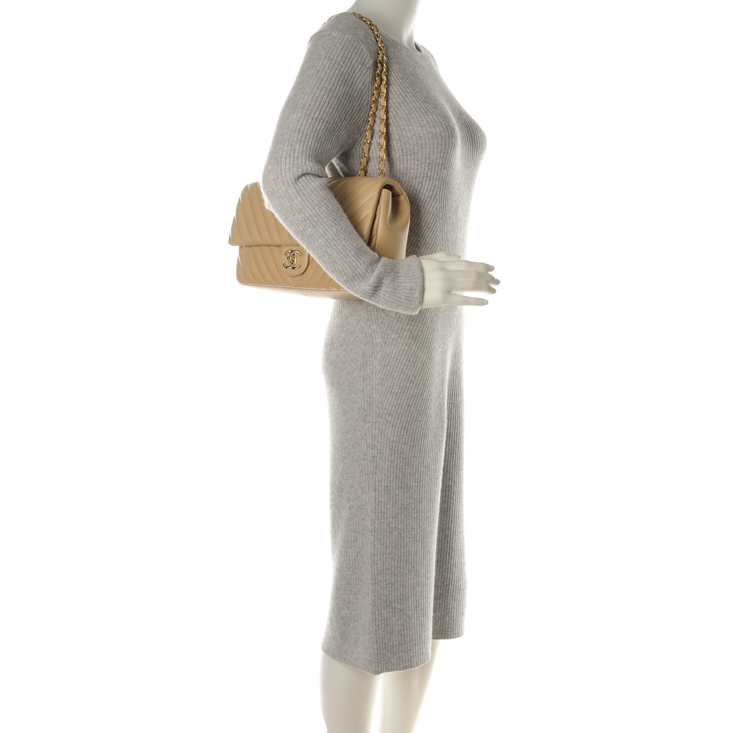 NMLambskin Medium Surpique Chevron Single Flap Light Beige