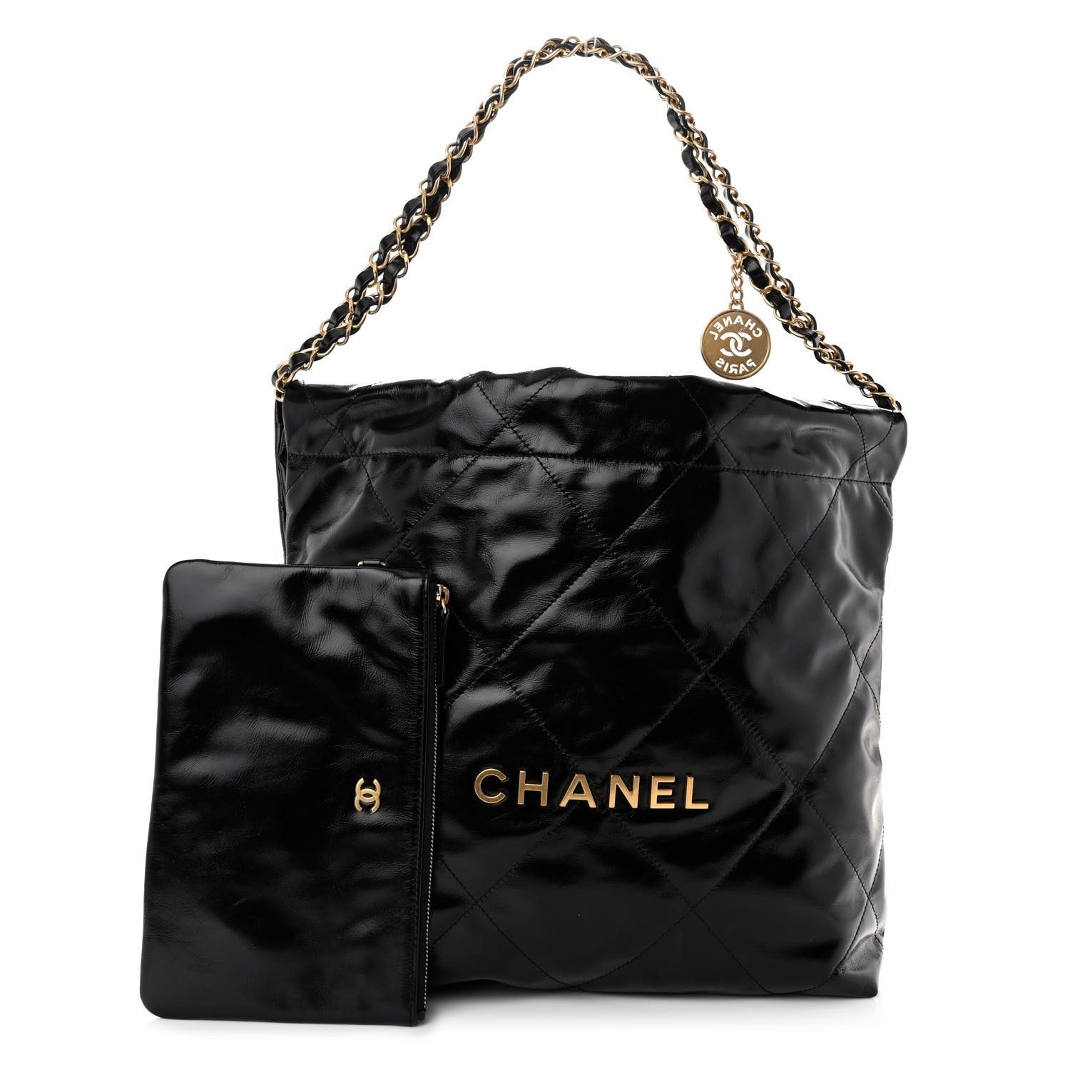 NMGlazed Calfskin Quilted Small Chanel 22 Black