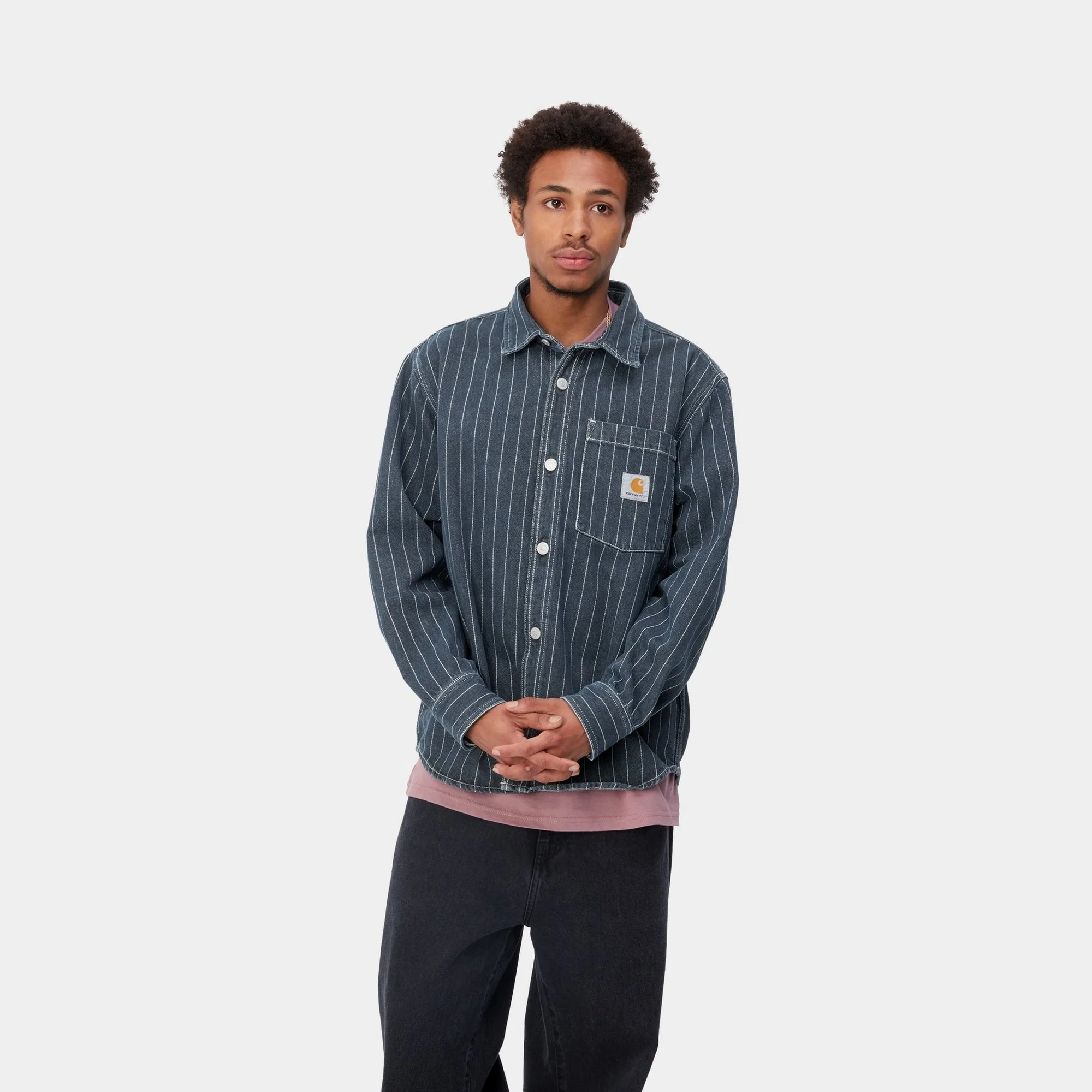 NMOrlean Stripe Shirt Jacket | Blue / White (stone washed)