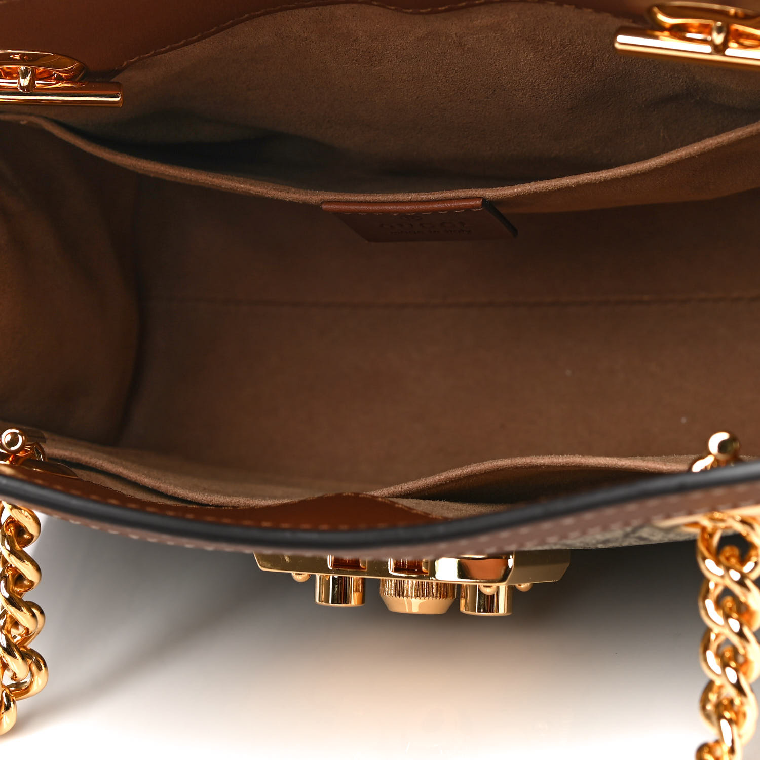 NMGG Supreme Monogram Calfskin Small Padlock Tote Beige Ebony Tuscany