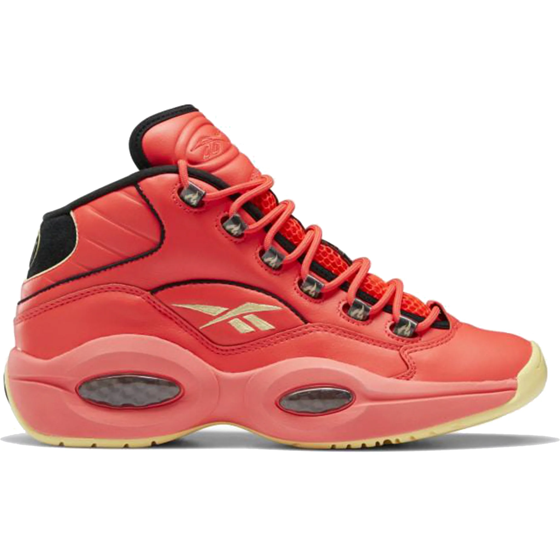 NMReebok Men's Hot Ones Question Mid Shoes - Neon Cherry Orange / Black / Yellow