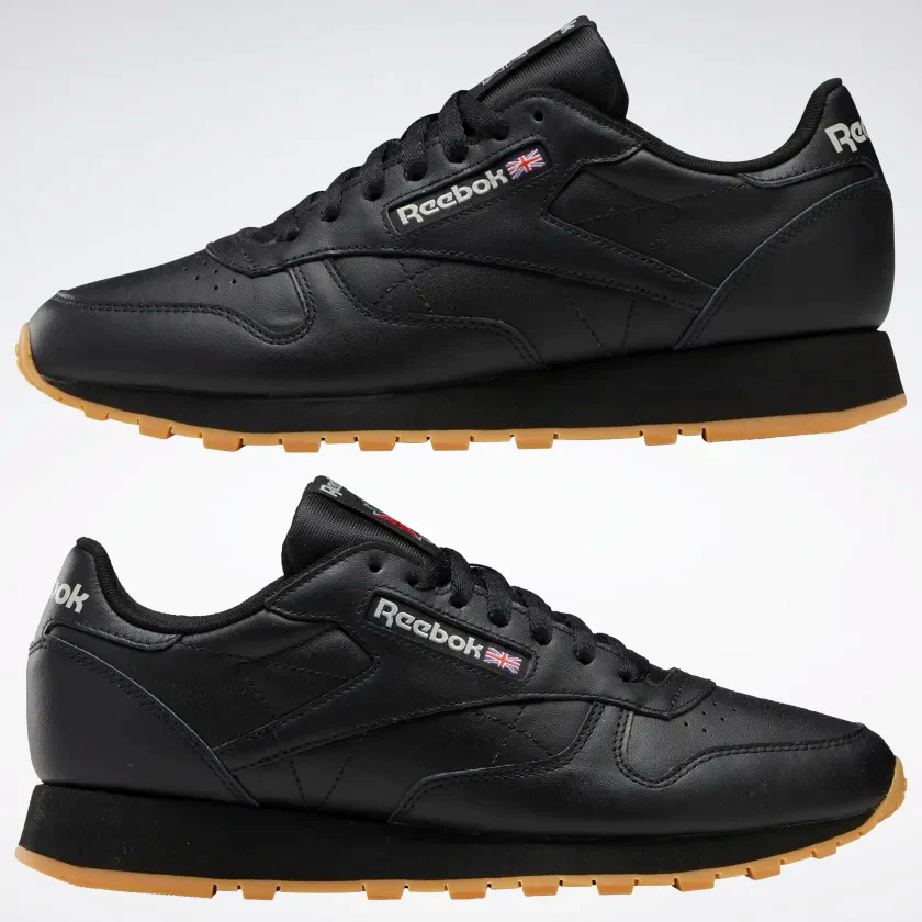 NMReebok Men's Classic Leather Shoes - Core Black / Pure Grey / Rubber Gum