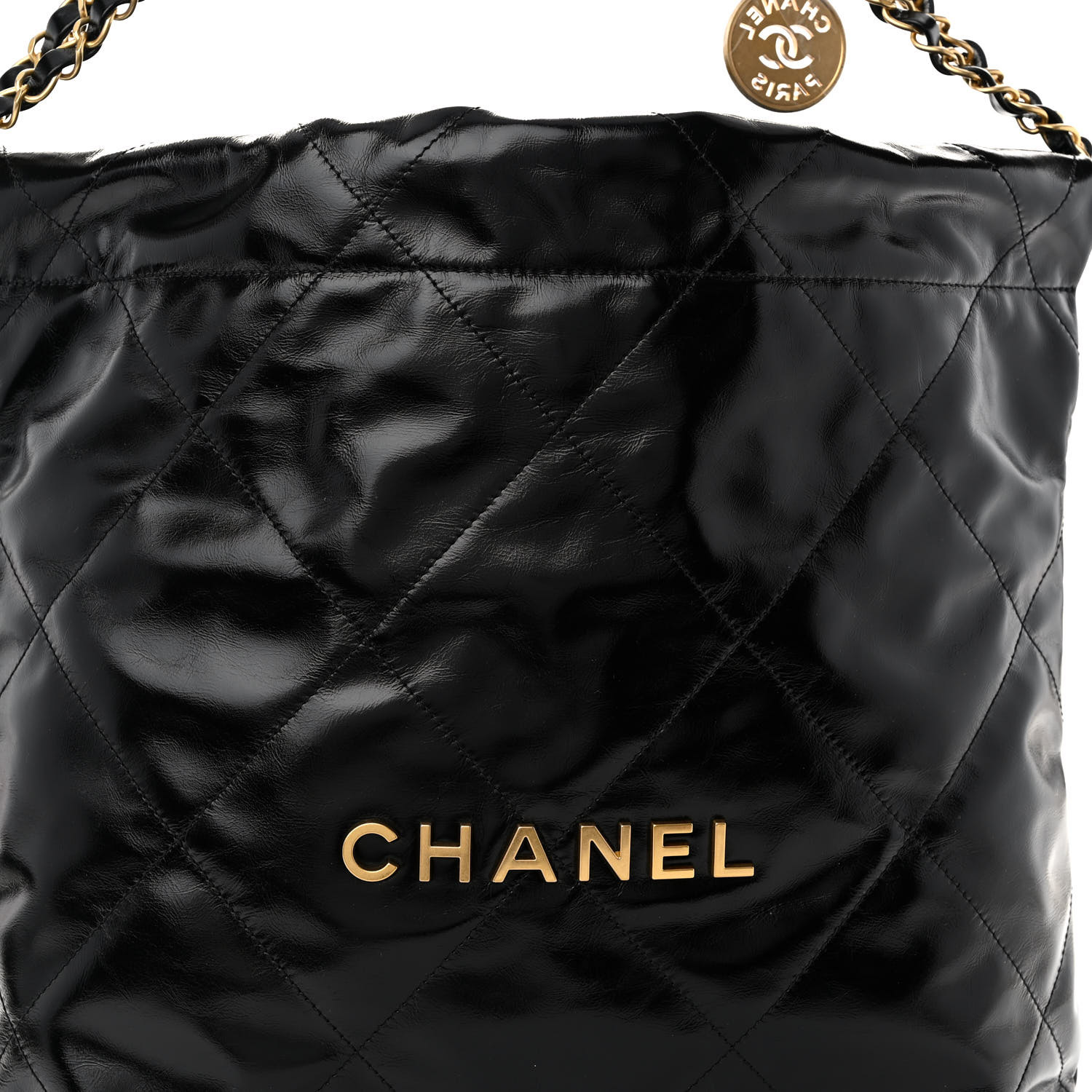 NMGlazed Calfskin Quilted Small Chanel 22 Black