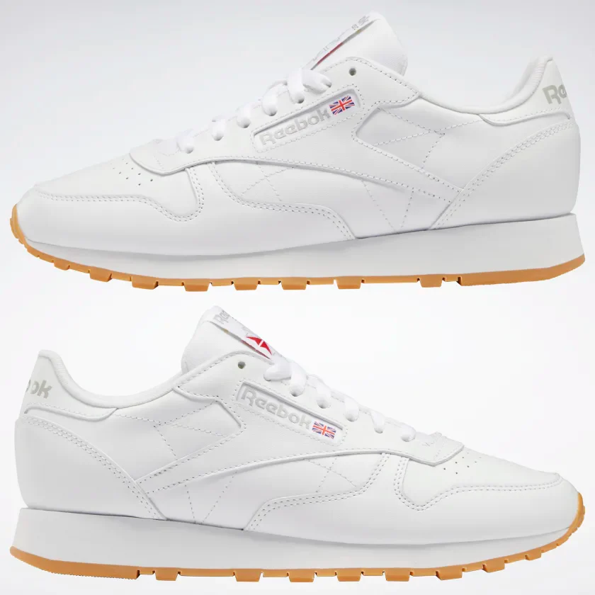 NMReebok Men's Classic Leather Shoes - Ftwr White / Pure Grey 3 / Rubber Gum
