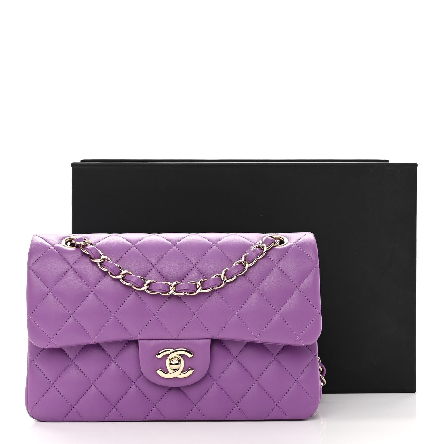 NMLambskin Quilted Small Double Flap Purple