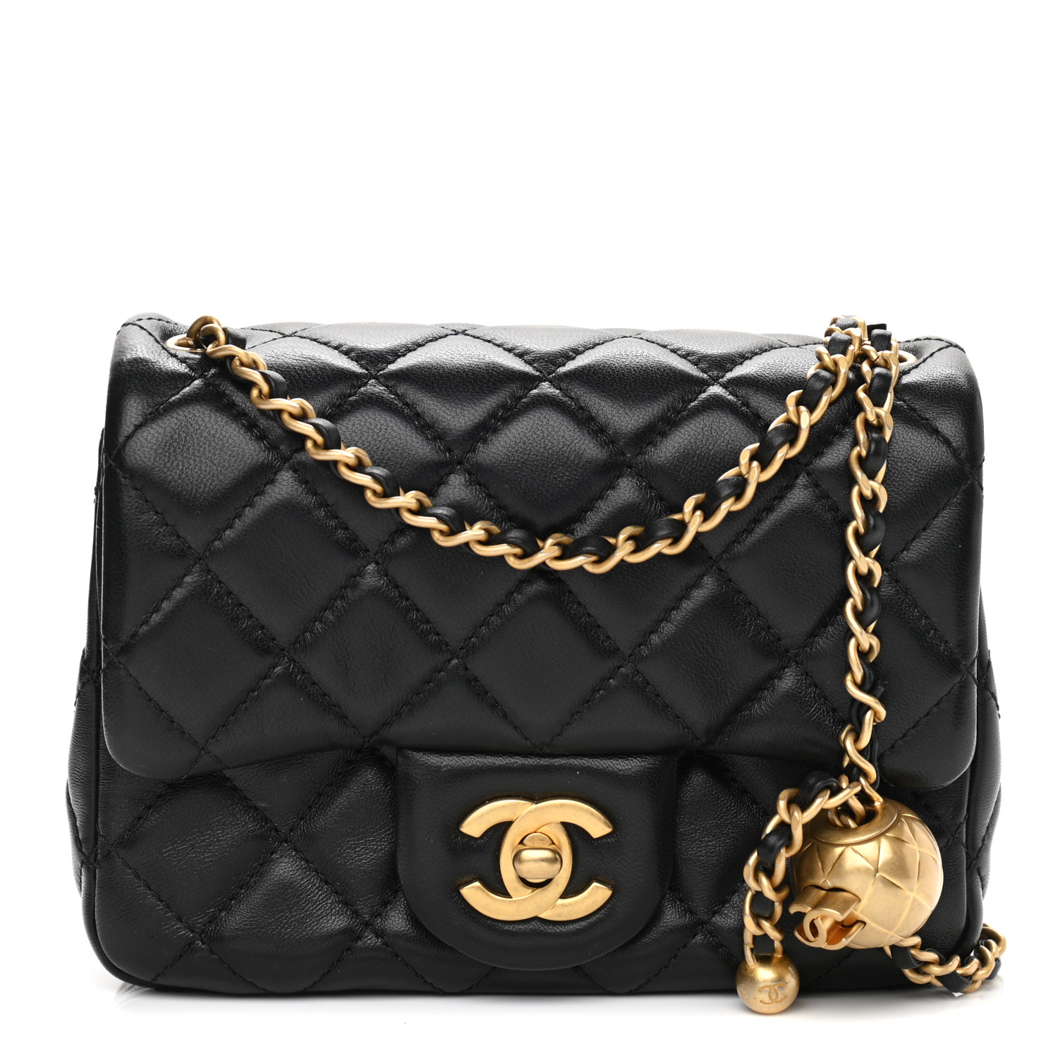NMLambskin Quilted CC Pearl Crush Mini Flap Black