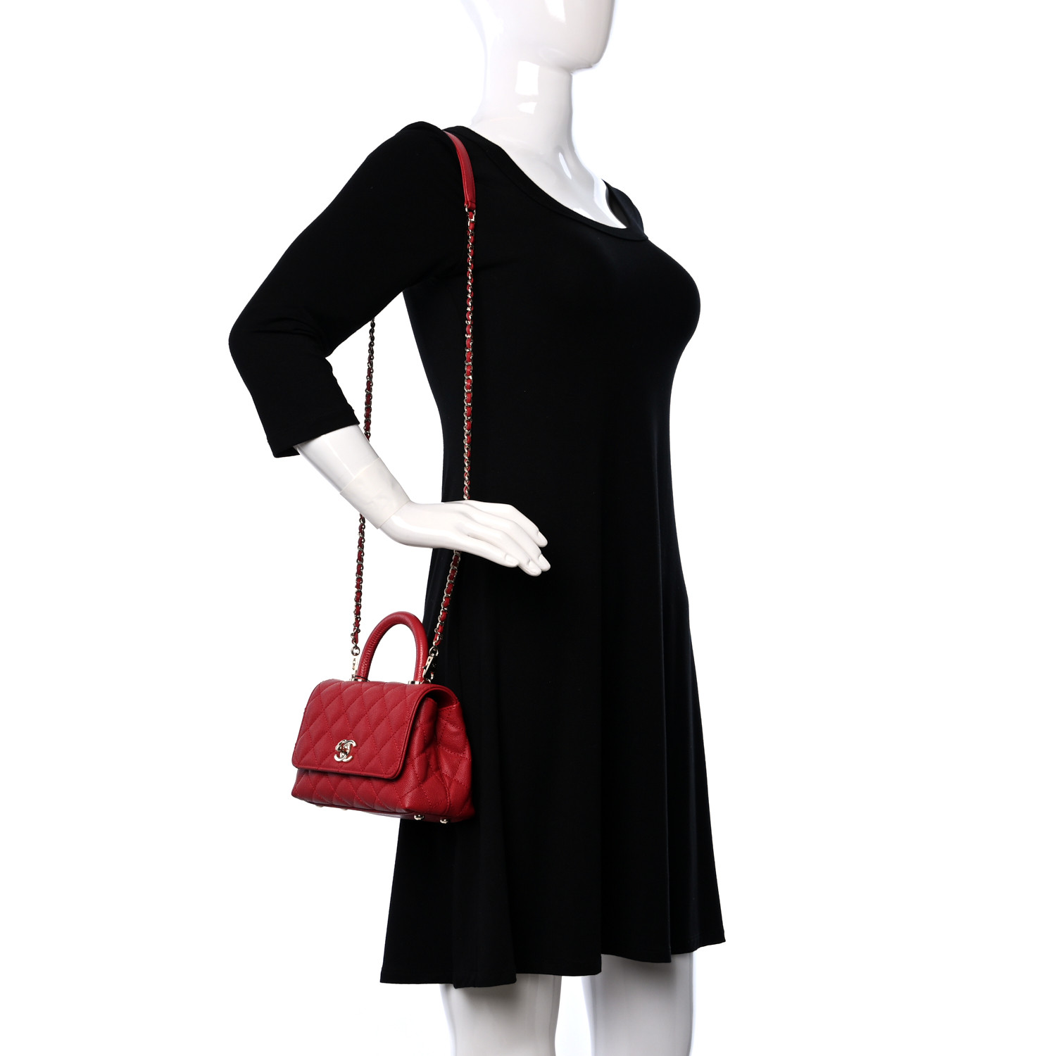 NMCaviar Quilted Lizard Embossed Extra Mini Coco Handle Flap Red