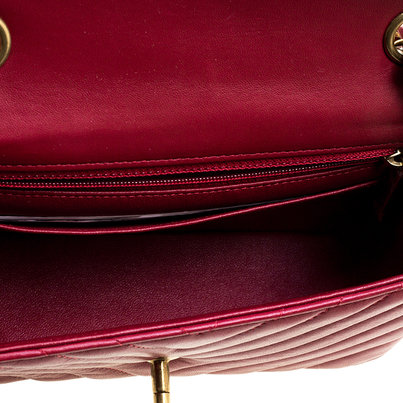 NMDark Red Chevron Leather New Mini Classic Flap Bag