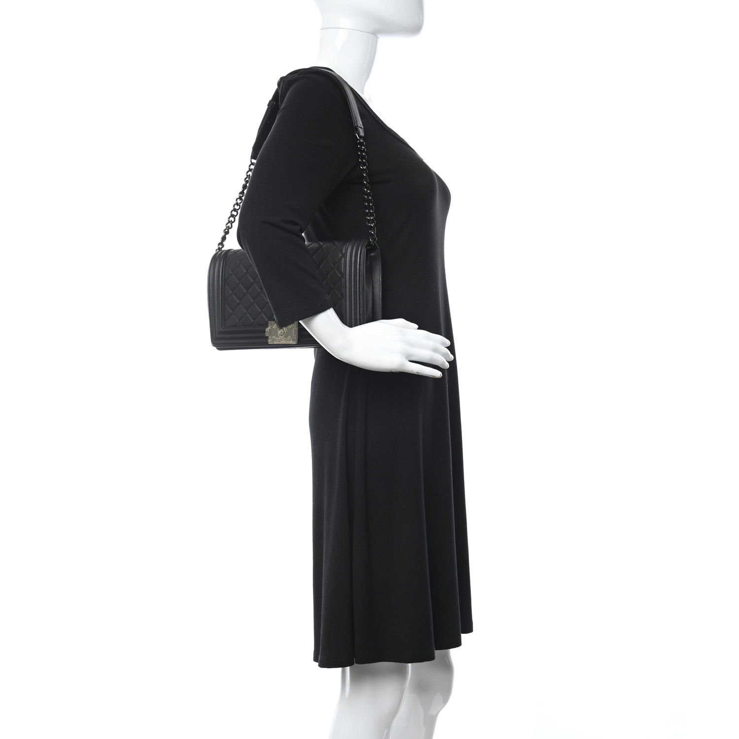 NMCalfskin Quilted Boy Clutch With Removable Chain So Black