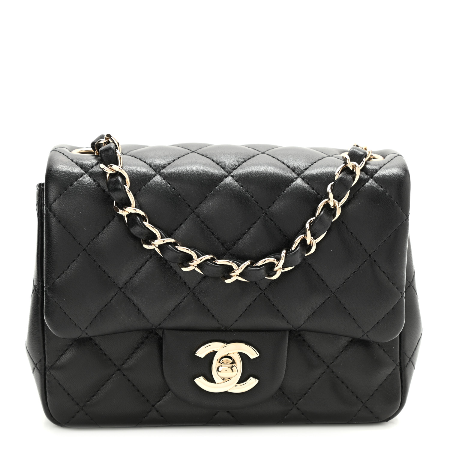 NMLambskin Quilted Mini Square Flap Bag Black