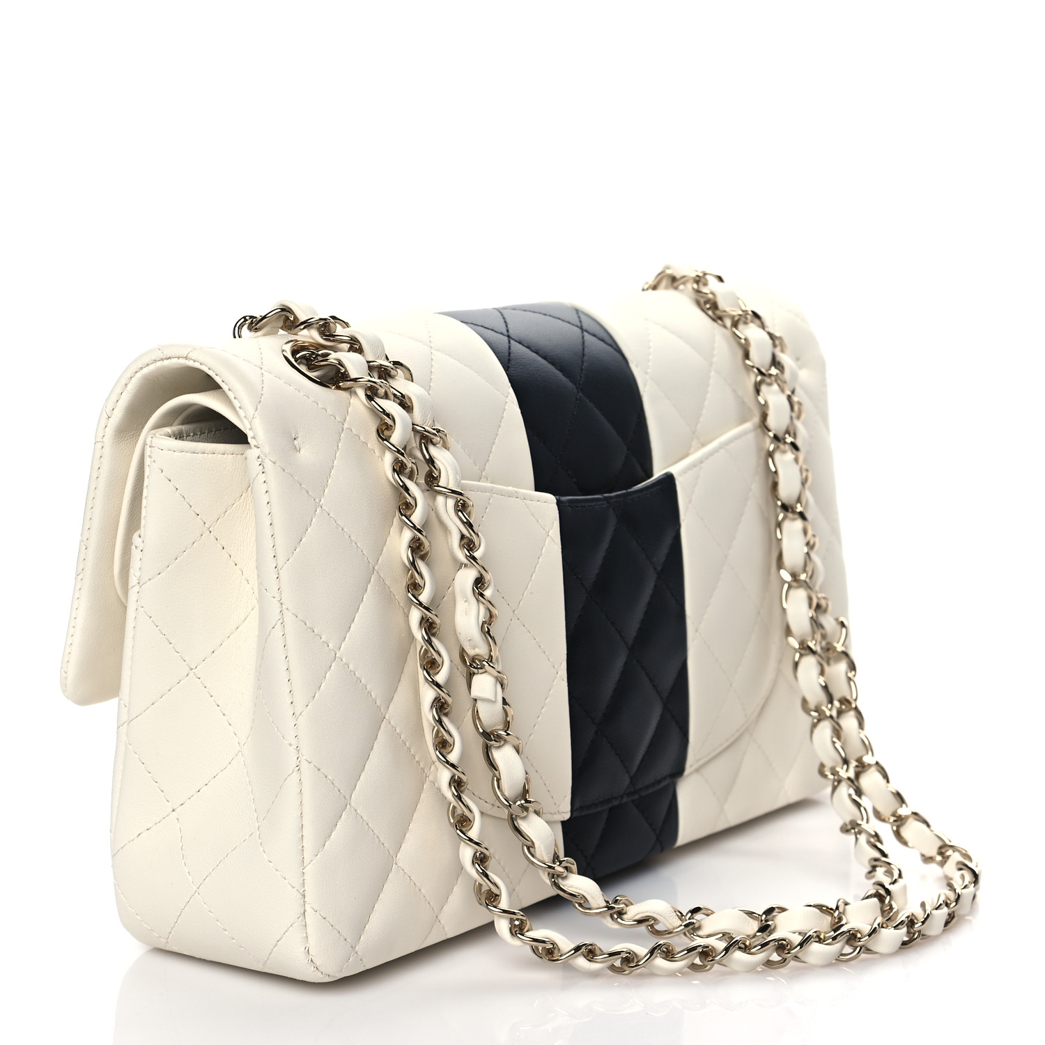 NMLambskin Quilted Medium Double Flap Black White