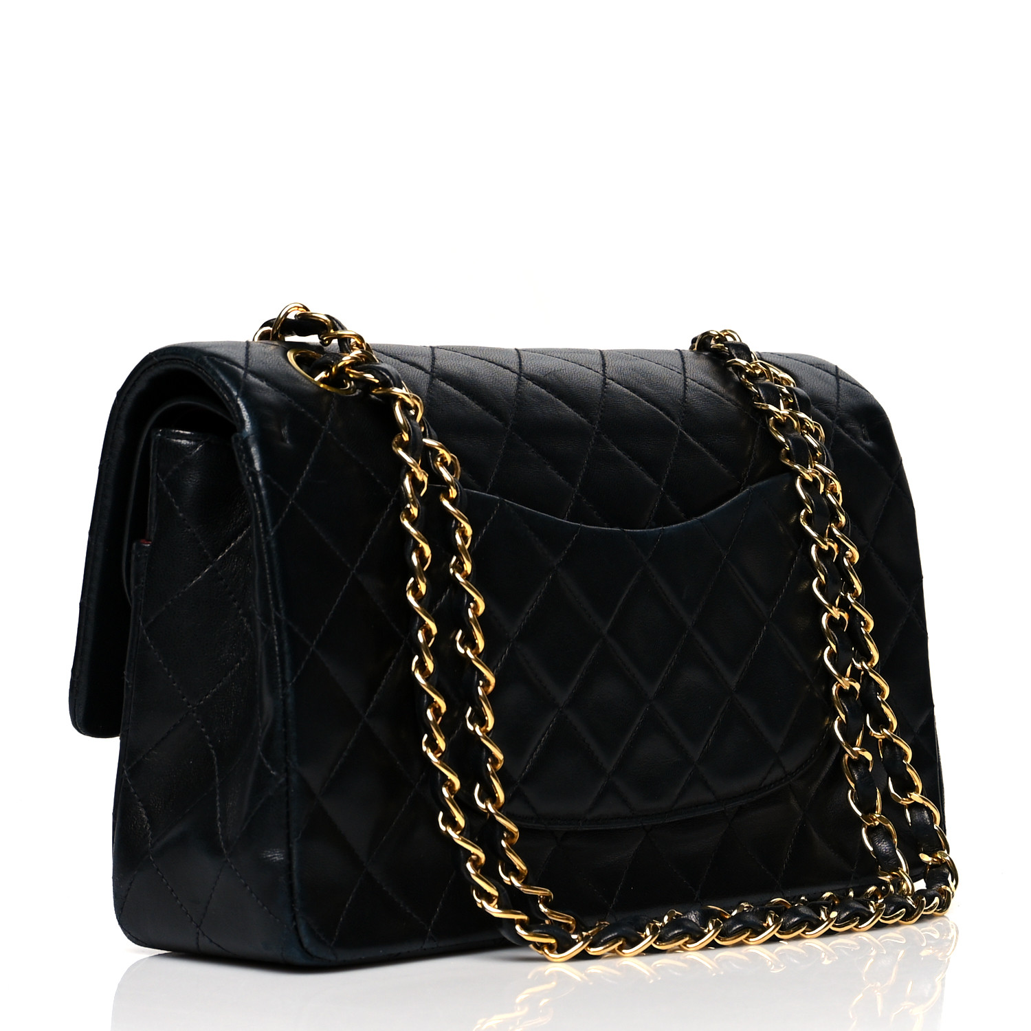 NMLambskin Quilted Medium Double Flap Black