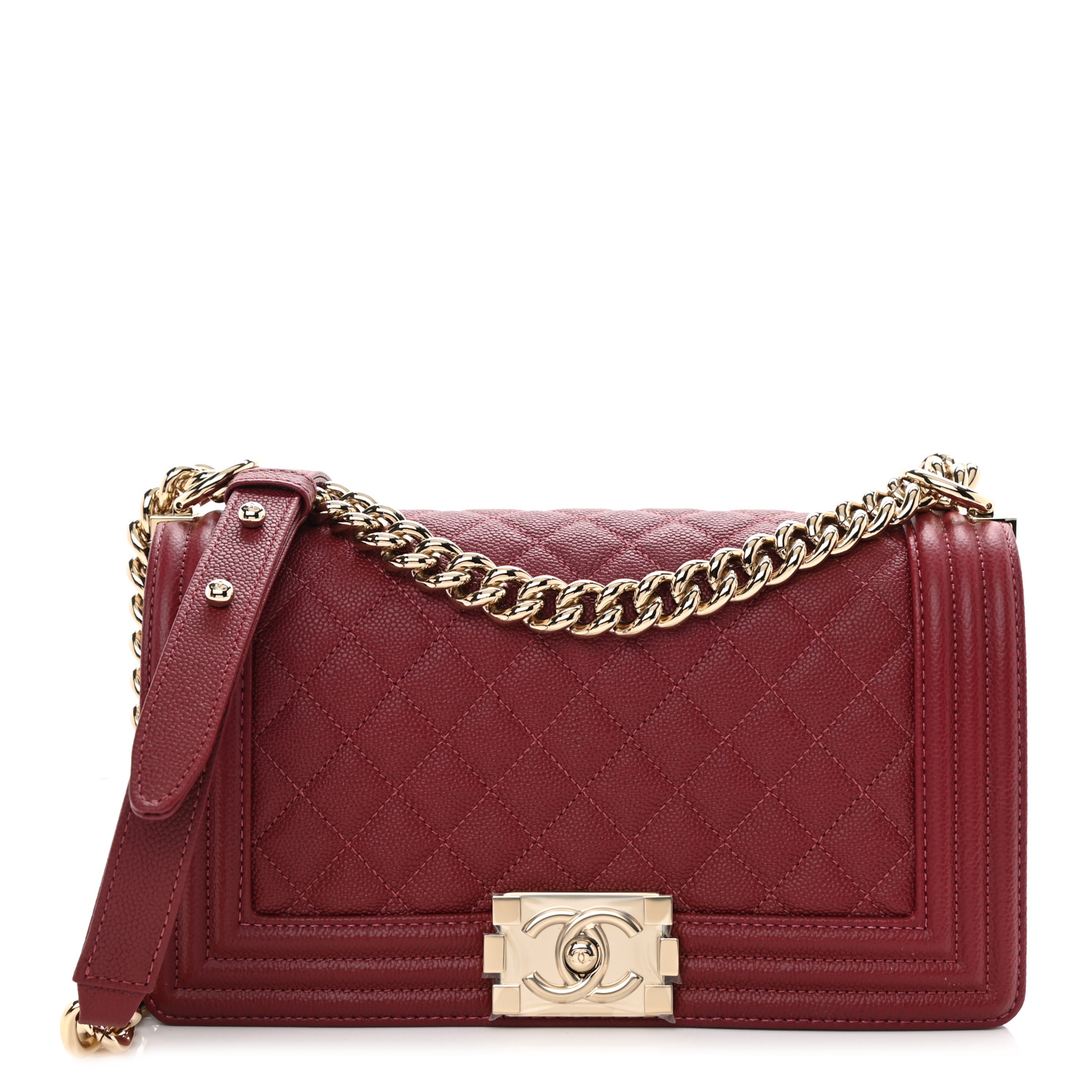NMCaviar Quilted Medium Boy Flap Burgundy