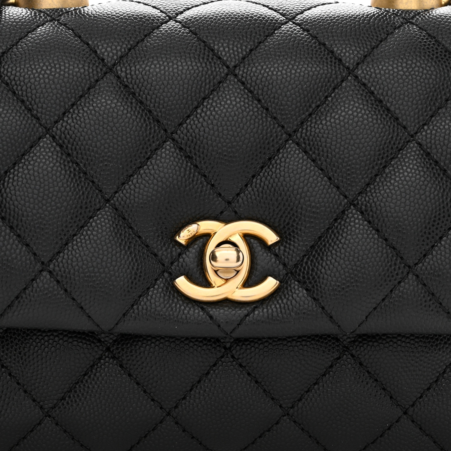 NMCaviar Lizard Embossed Quilted Mini Coco Handle Flap Black