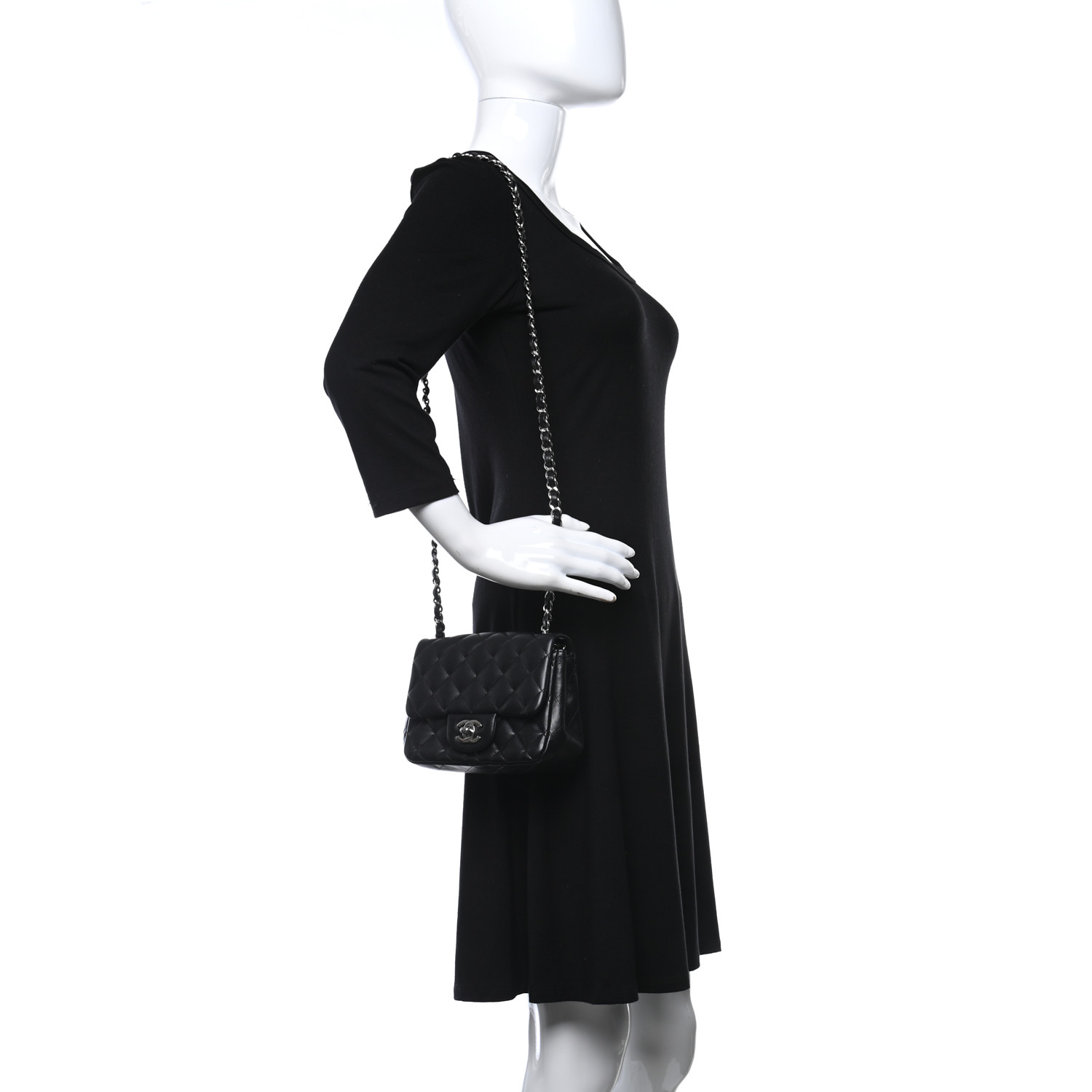 NMLambskin Quilted Mini Square Flap Black