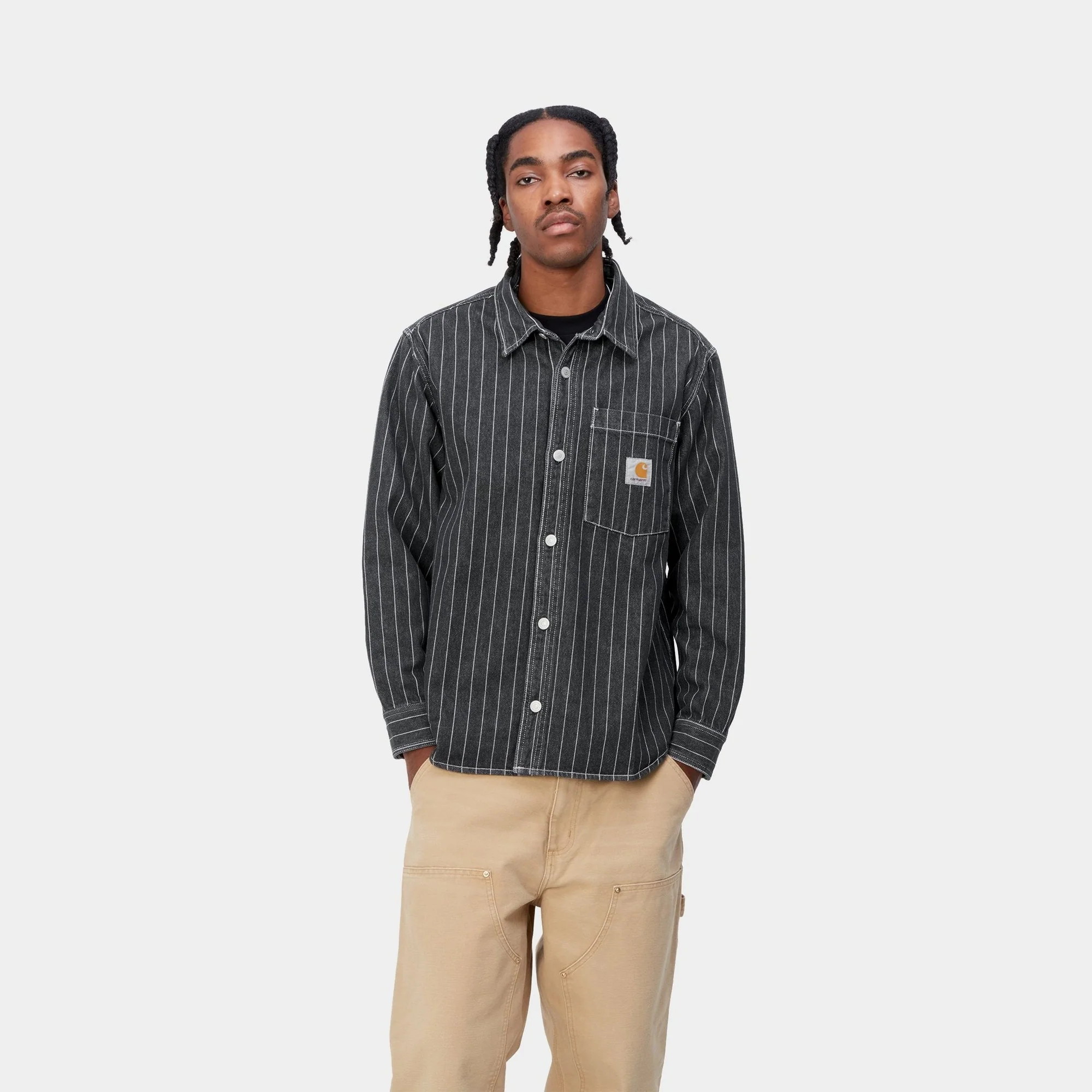 NMOrlean Stripe Shirt Jacket | Black / White (stone washed)