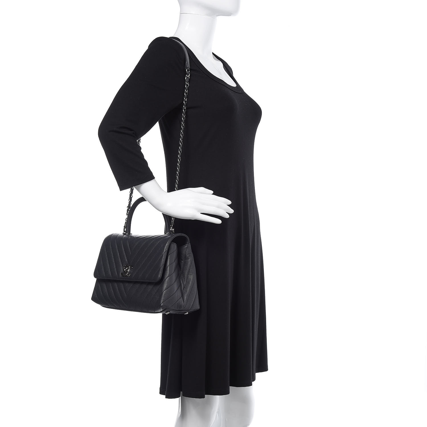 NMCaviar Chevron Quilted Small Coco Handle Flap Dark Grey