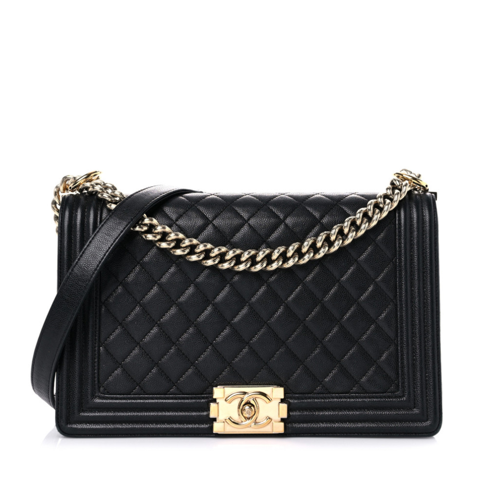 NMCaviar Quilted New Medium Boy Flap Black-gold buckle