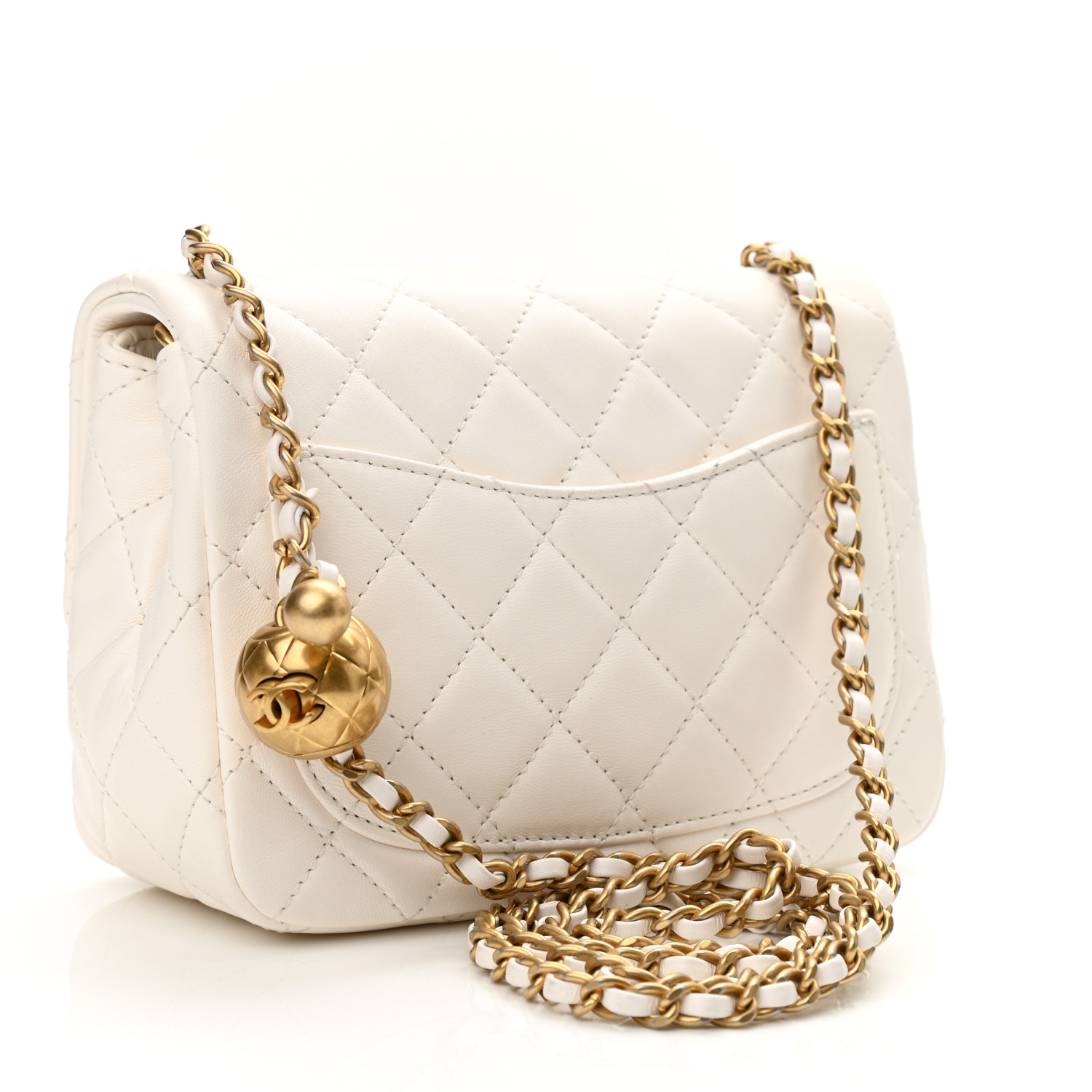 NMLambskin Quilted CC Pearl Crush Mini Flap White