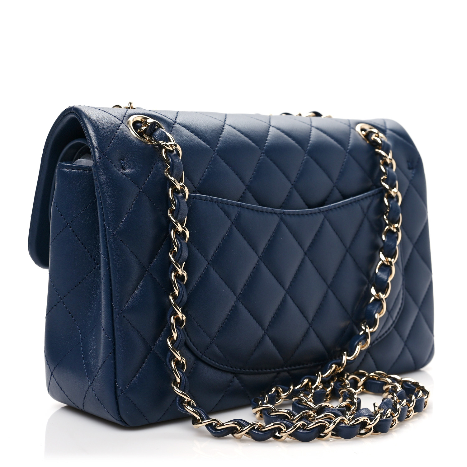 NMLambskin Quilted Small Double Flap Dark Blue