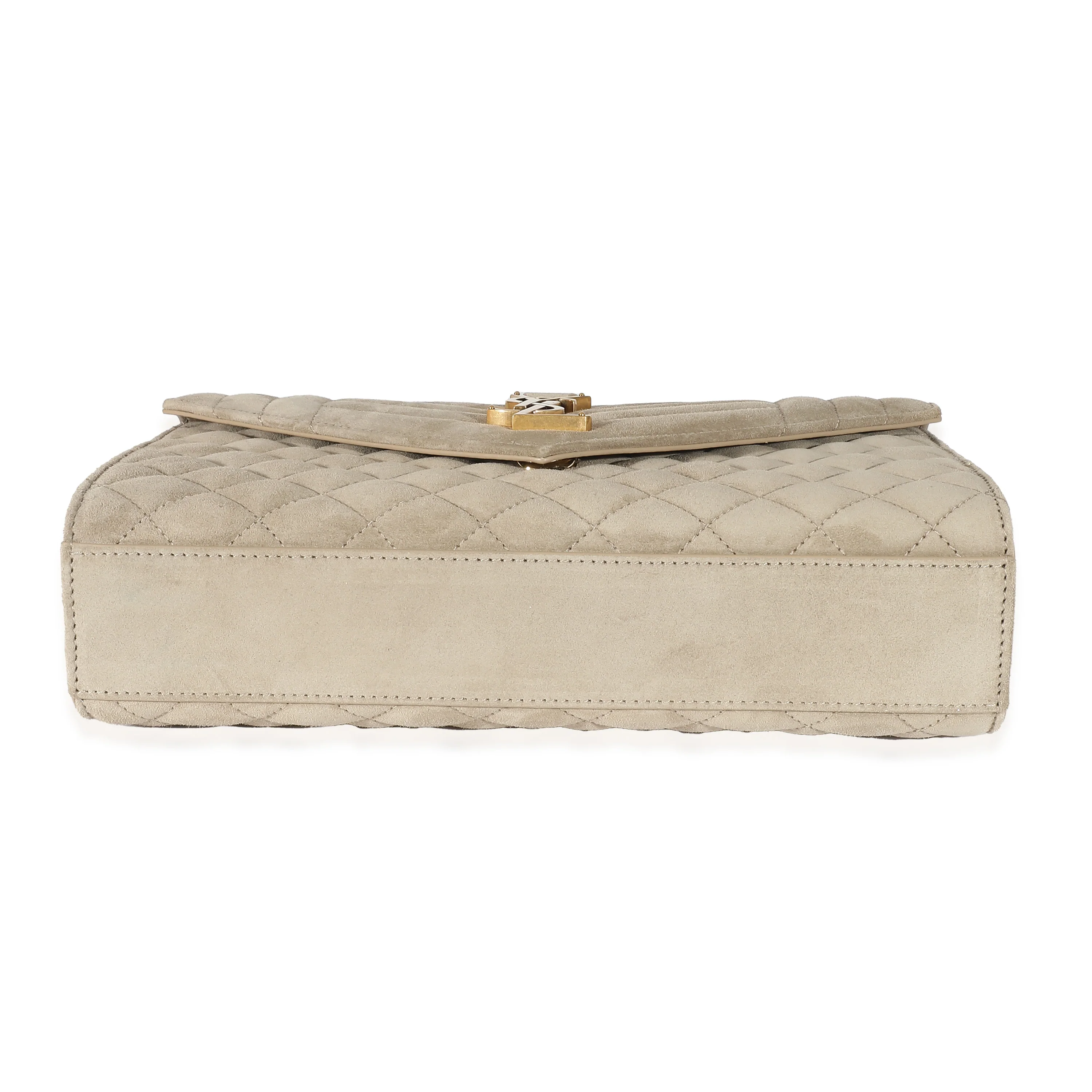 NMSaint Laurent Beige Suede Mixed Matelasse Triquilt Medium Monogram Envelope Satc