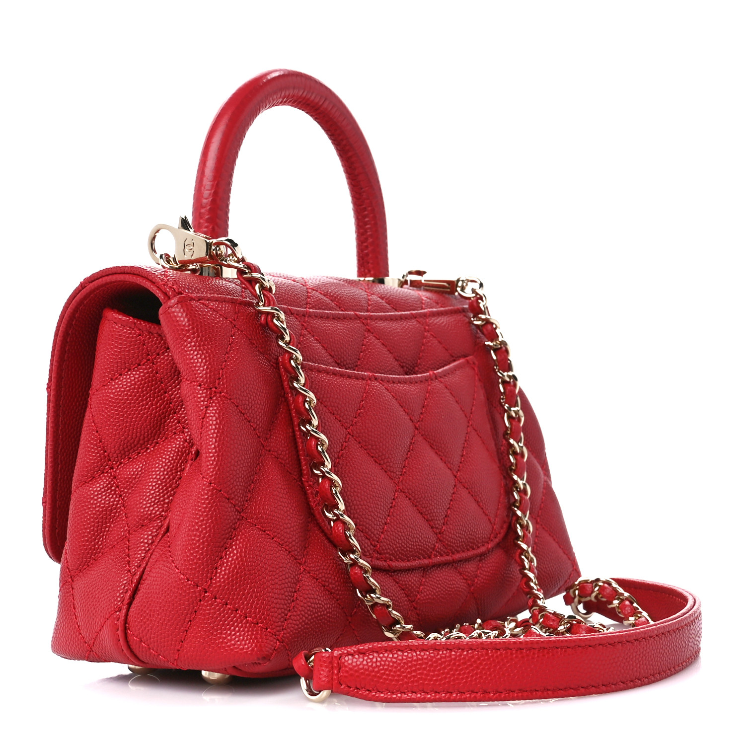 NMCaviar Quilted Lizard Embossed Extra Mini Coco Handle Flap Red