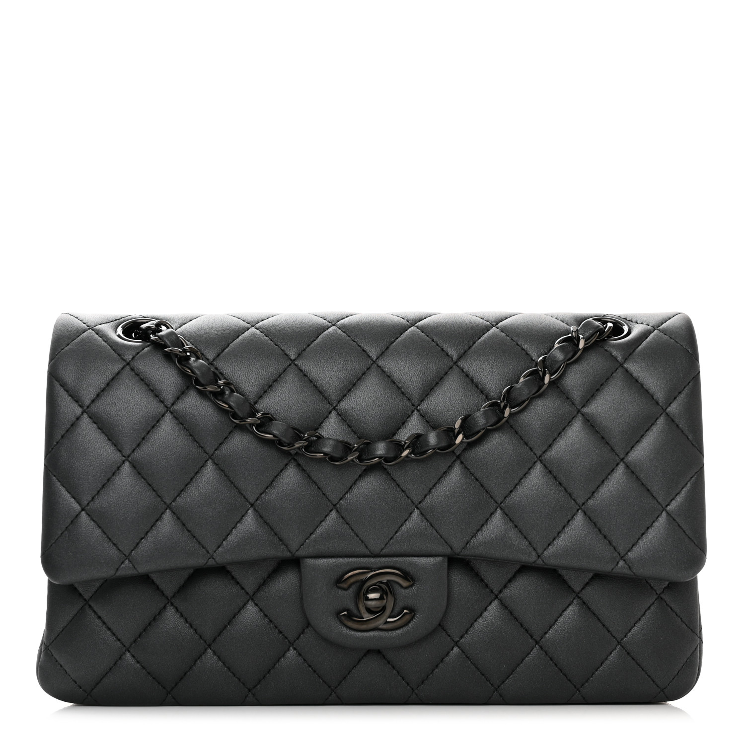 NMLambskin Quilted Medium Double Flap So Black