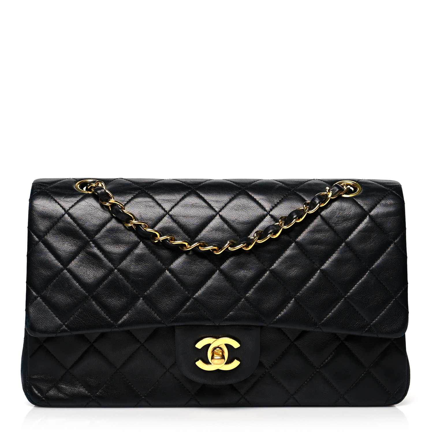NMLambskin Quilted Medium Double Flap Black