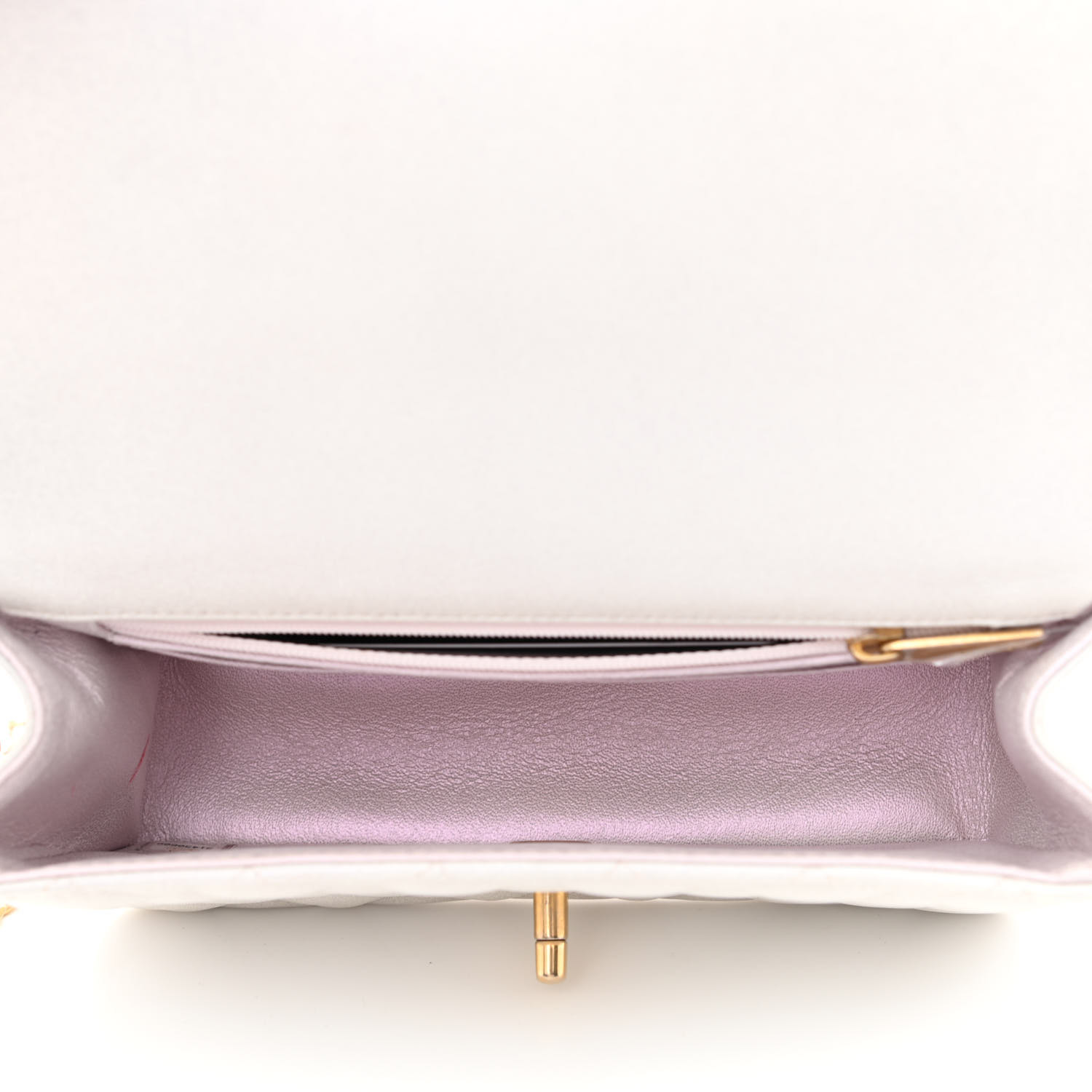 NMIridescent Caviar Quilted Mini Top Handle Rectangular Flap White