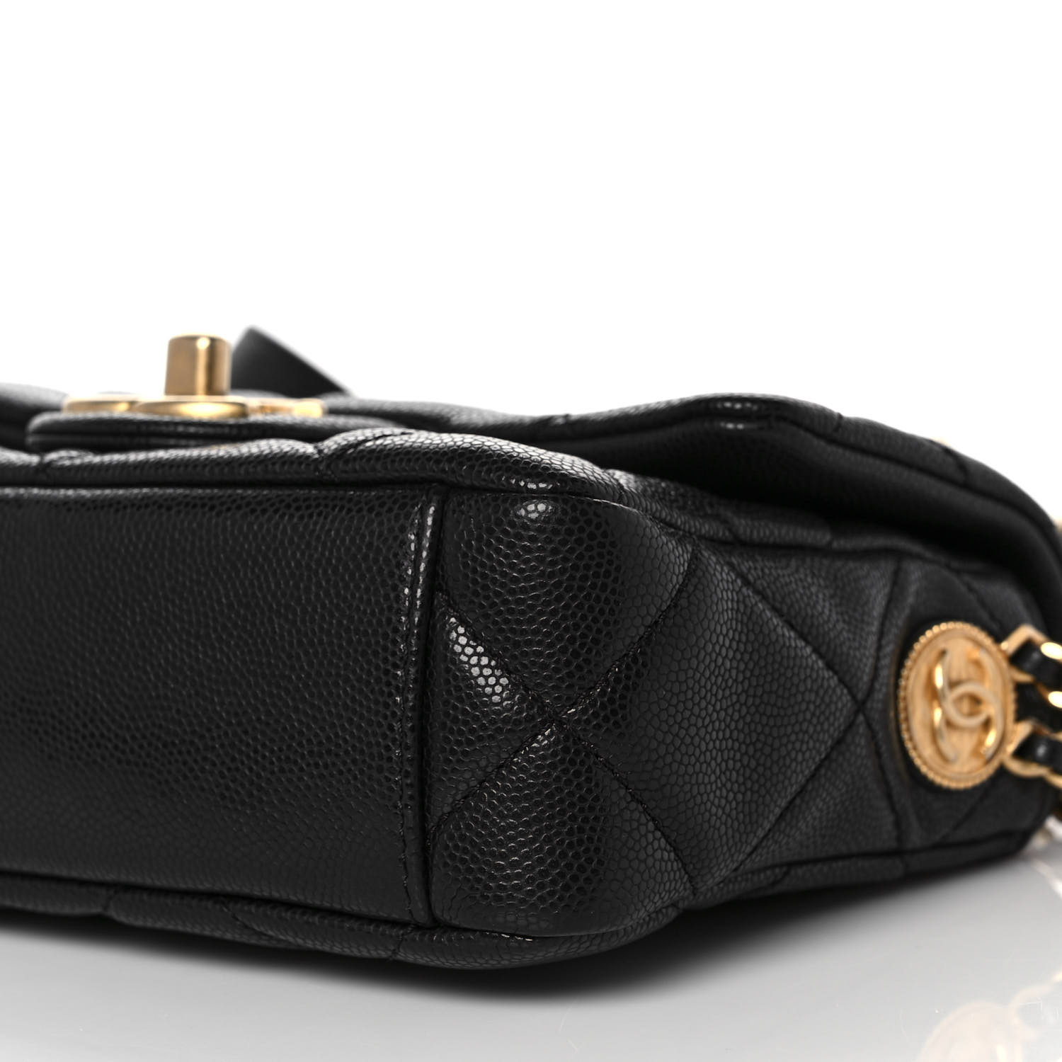 NMCHANEL Caviar Quilted Mini Twist Your Buttons Flap Black